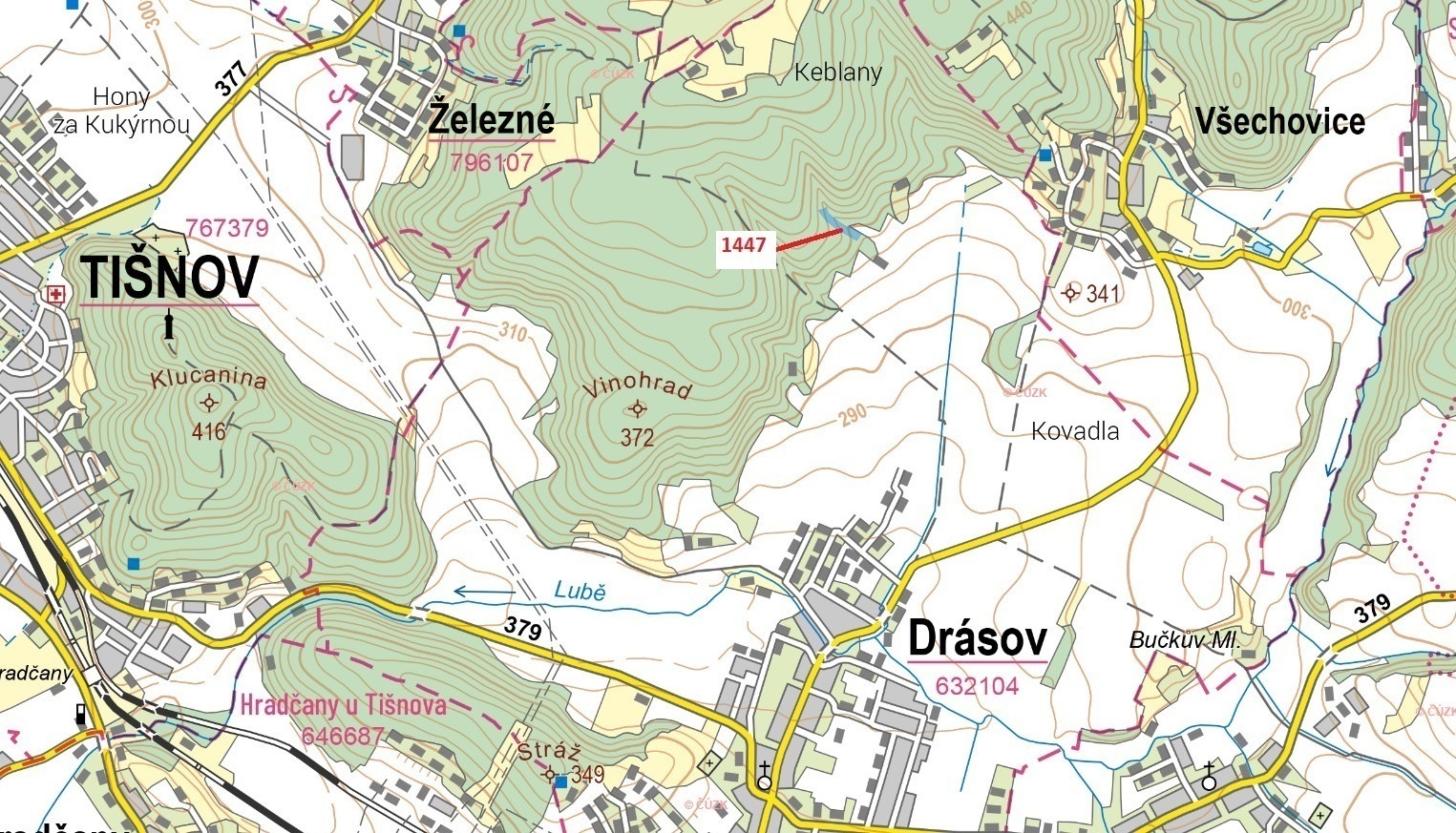 Lesní pozemek o výměře 5906 m2, podíl 1/1, k.ú. Drásov, okres Brno-venkov