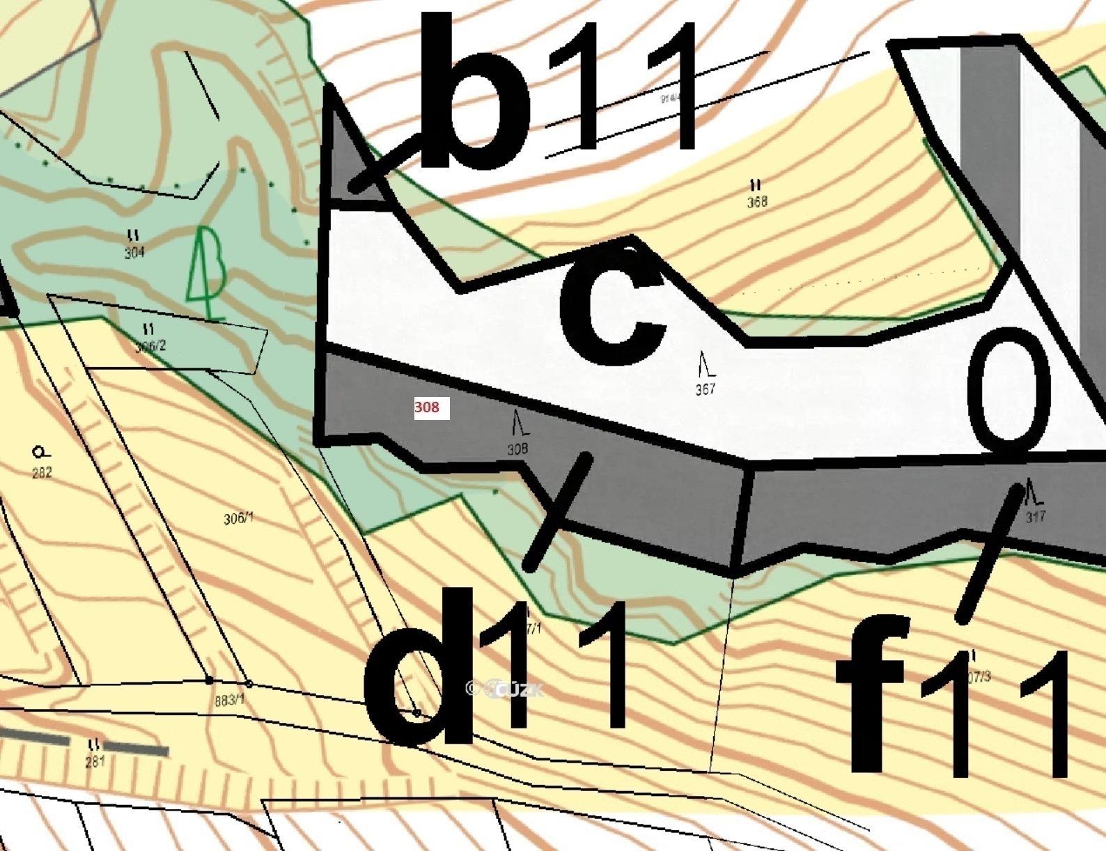 Lesní pozemek o výměře 941 m2, podíl 1/1, k.ú. Obora u Boskovic, okres Blansko