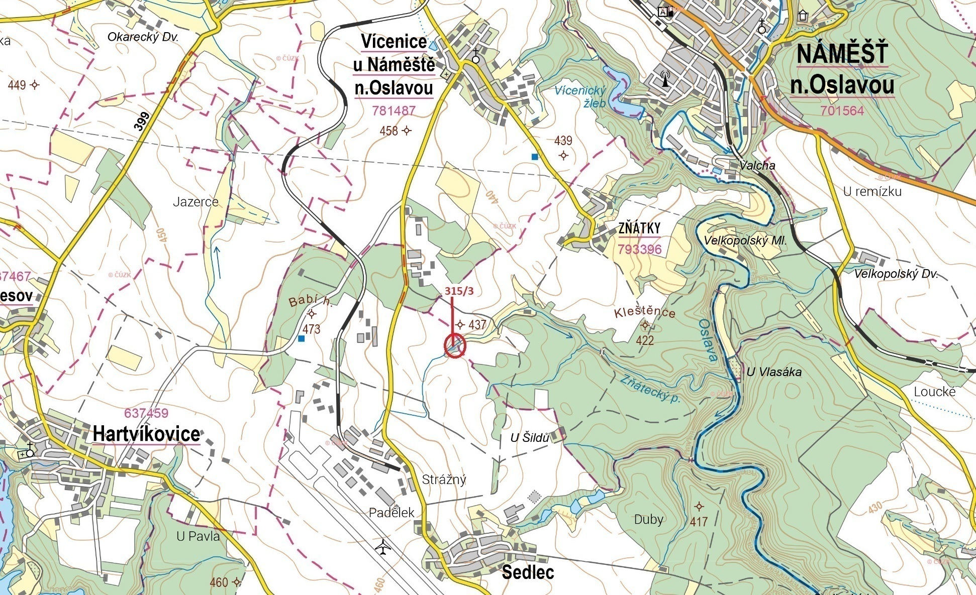 Ostatní plocha o výměře 798 m2, podíl 1/1, k.ú. Sedlec u Náměště nad Oslavou, okres Třebíč