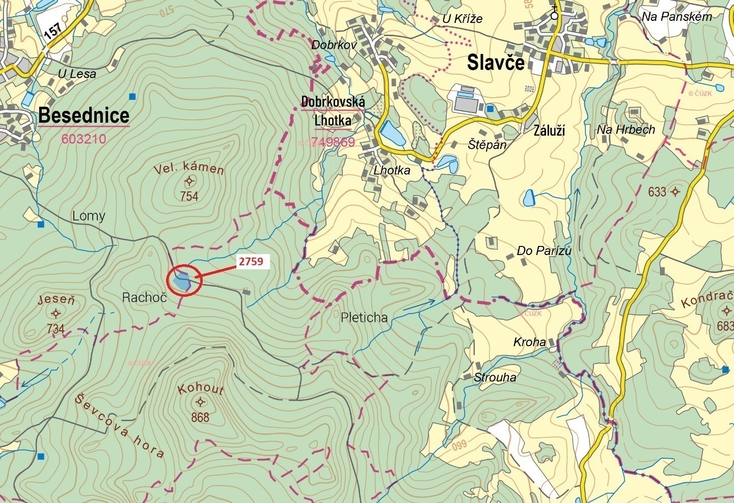 Lesní pozemek o výměře 12 900 m2, podíl 1/1, k.ú. Besednice, okres Český Krumlov