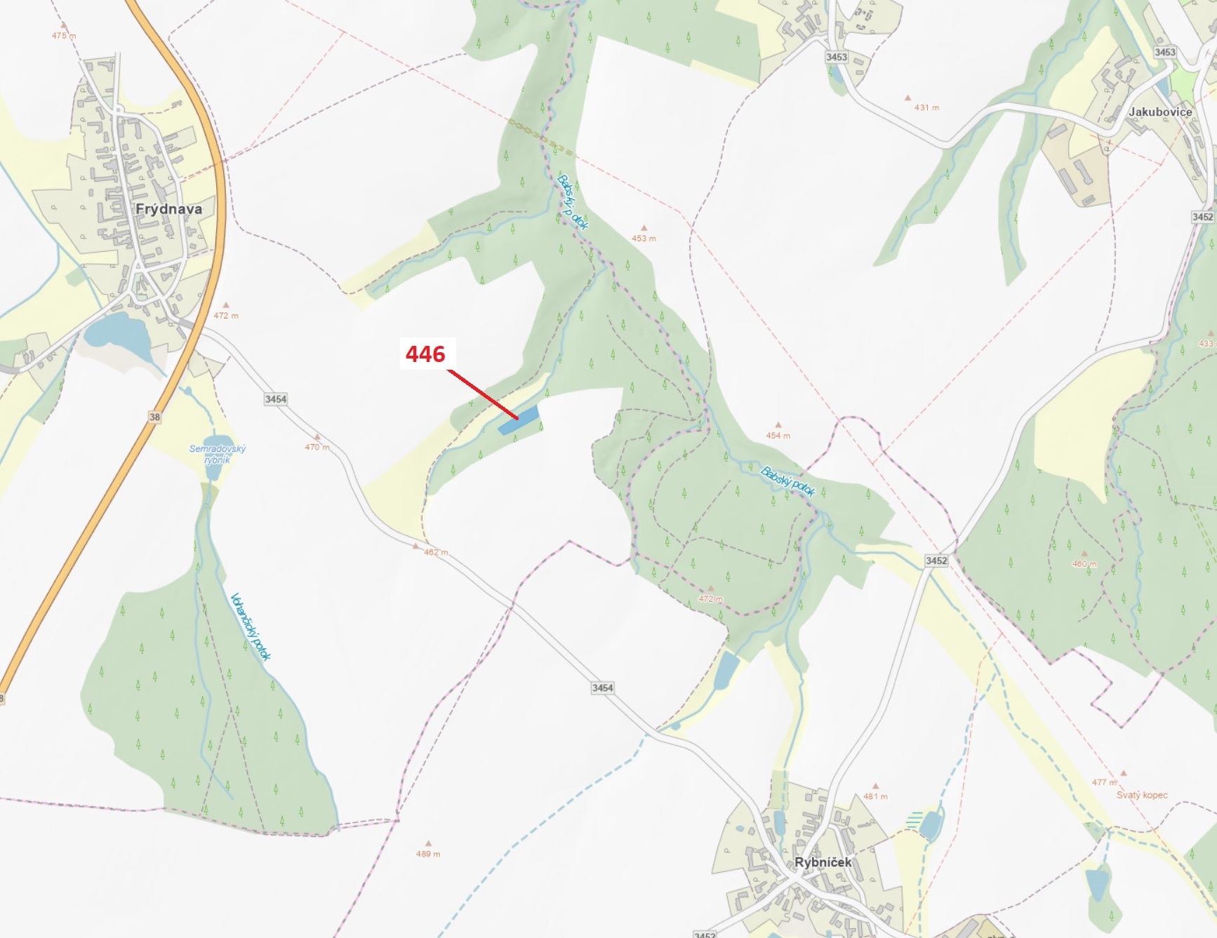 Lesní pozemek o výměře 2 282 m2, podíl 1/1, k.ú. Frýdnava, okres Havlíčkův Brod