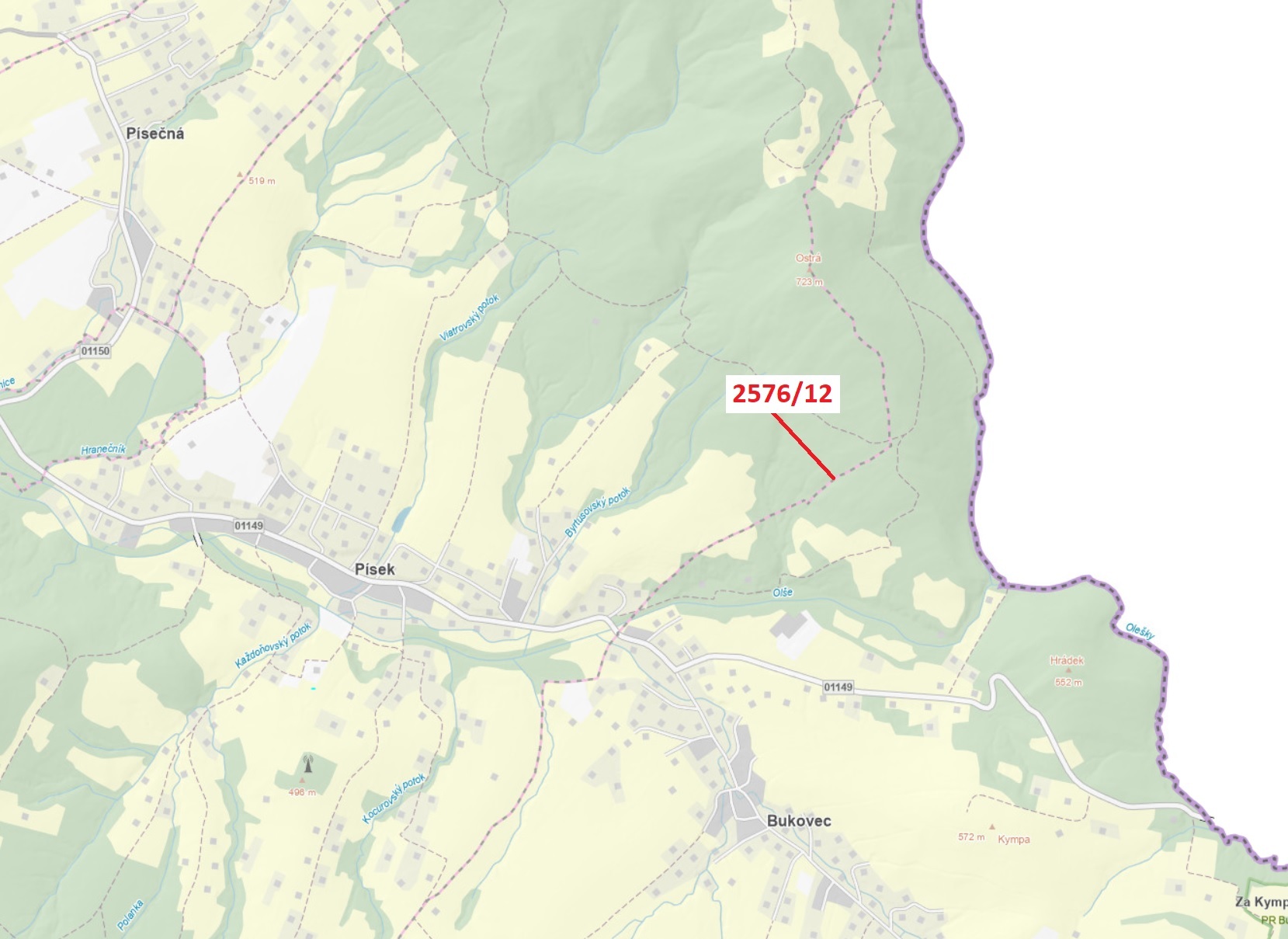 Lesní pozemek o výměře 2461 m2, podíl 1/1, k.ú. Písek u Jablunkova, okres Frýdek-Místek