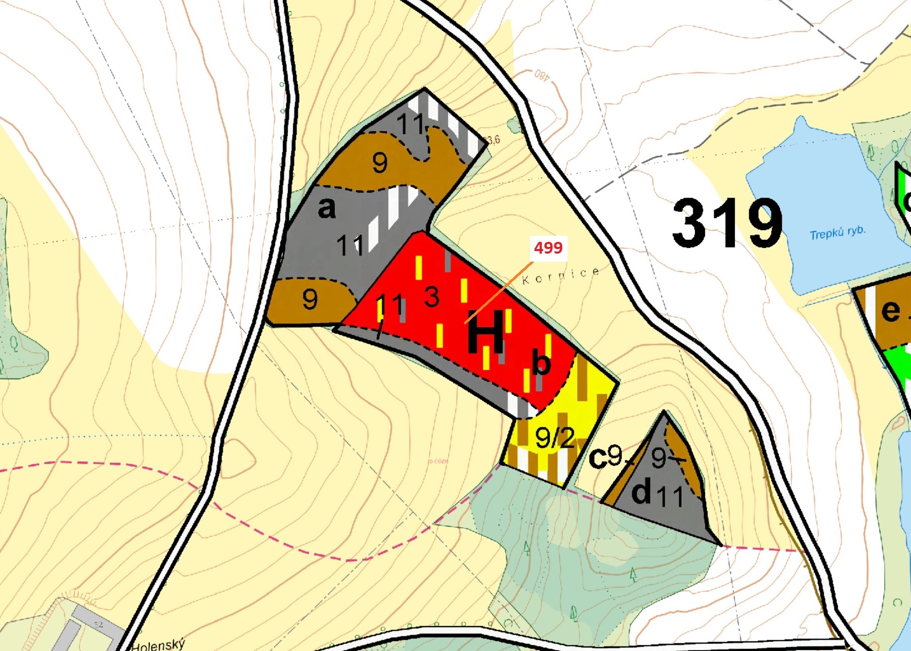 Lesní pozemek o výměře 25 097 m2, podíl 1/1, k.ú. Mnich u Kardašovy Řečice, okres Jindřichův Hradec