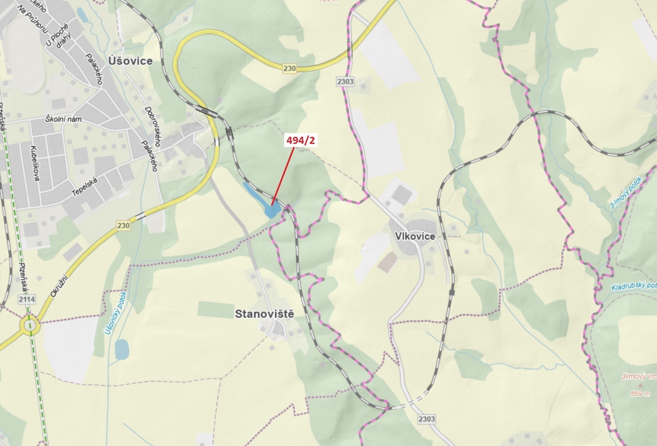 Lesní pozemek o výměře 9 746 m2, podíl 1/1, k.ú. Úšovice, okres Cheb