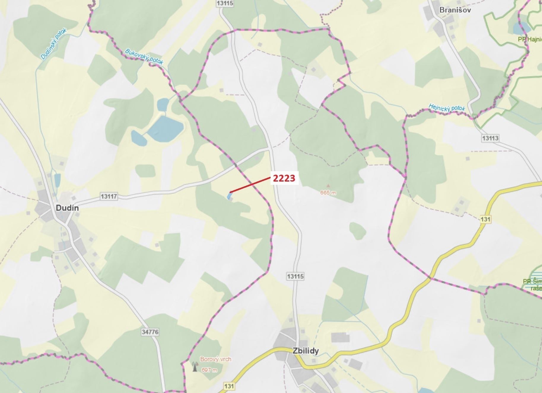 Trvalý travní porost o výměře 1028 m2, podíl 1/1, k.ú. Dudín, okres Jihlava