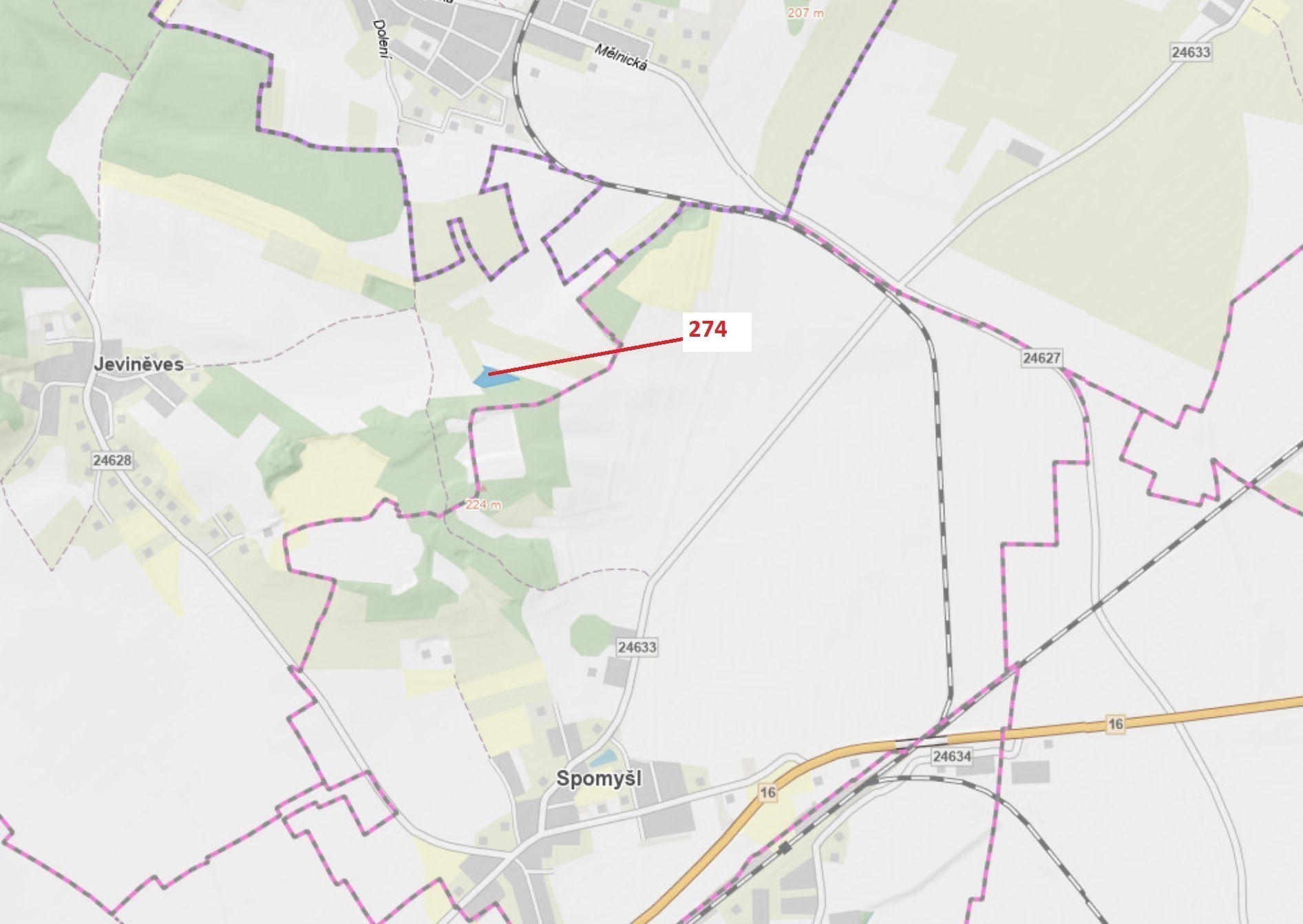 Lesní pozemek o výměře 4 557 m2, podíl 1/1, k.ú. Jeviněves, okres Mělník