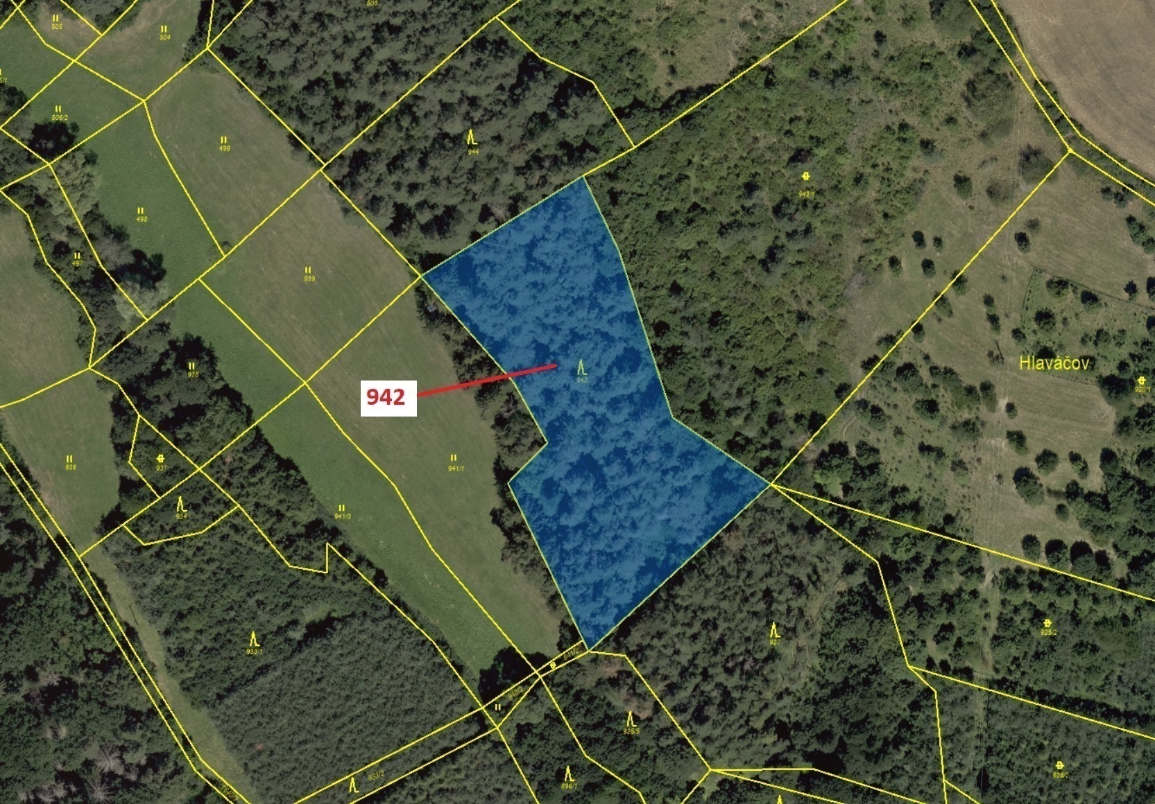 Lesní pozemek o výměře 5 614 m2, podíl 1/1, k.ú. Doubravník, okres Brno-venkov