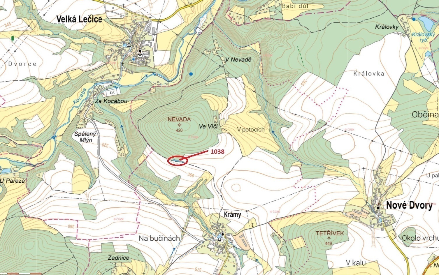 Lesní pozemek o výměře 953 m2, podíl 1/1, k.ú. Krámy, okres Příbram