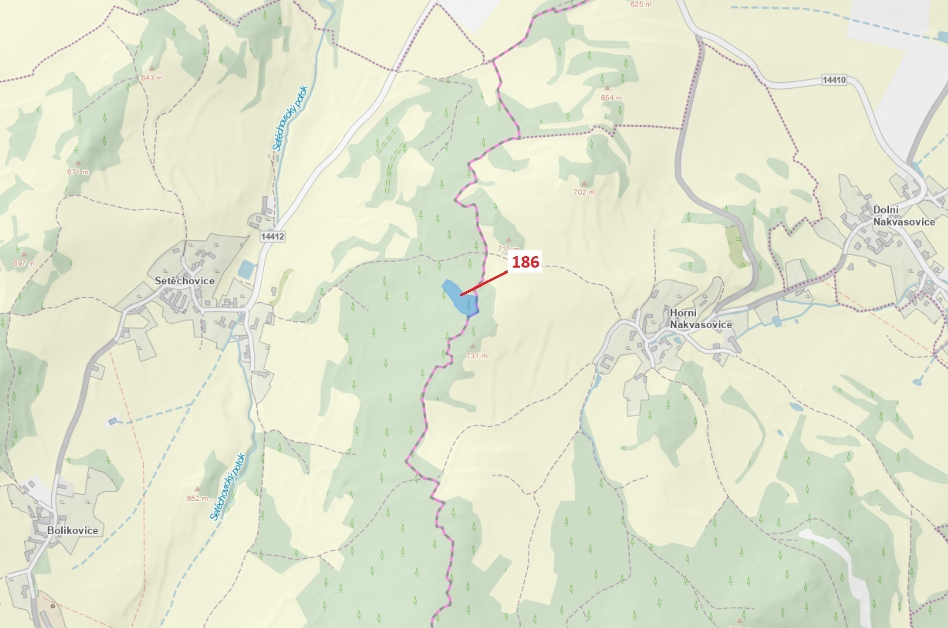 Lesní pozemek o výměře 4 542 m2, podíl 1/1, k.ú. Setěchovice, okres Prachatice