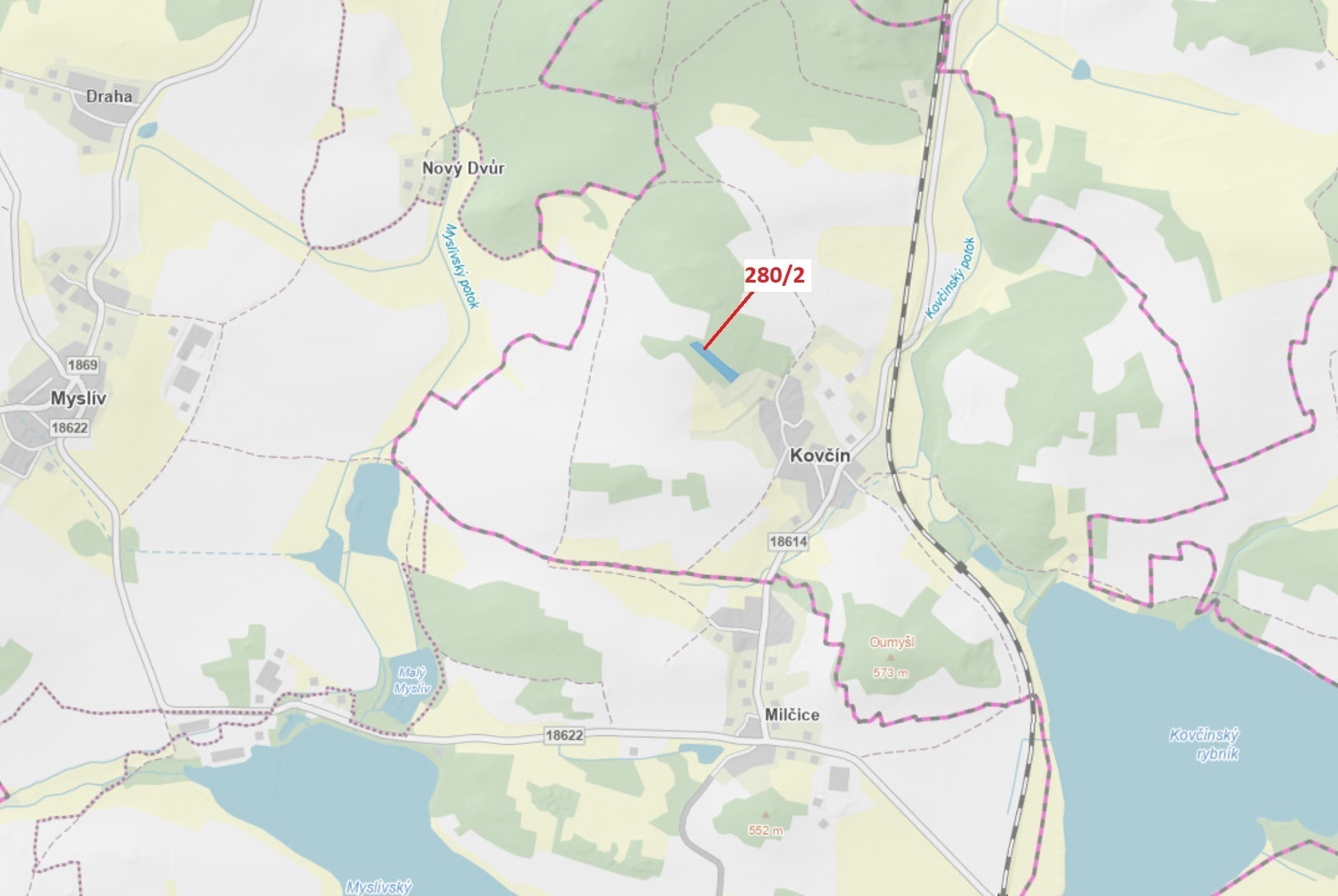 Lesní pozemek o výměře 4 872 m2, podíl 1/1, k.ú. Kovčín, okres Klatovy