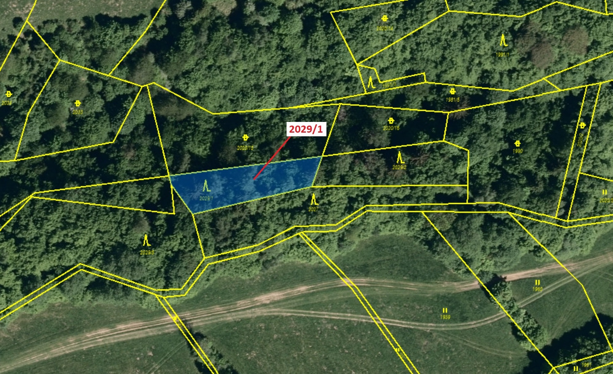 Lesní pozemek o výměře 680 m2, podíl 1/1, k.ú. Hovězí, okres Vsetín