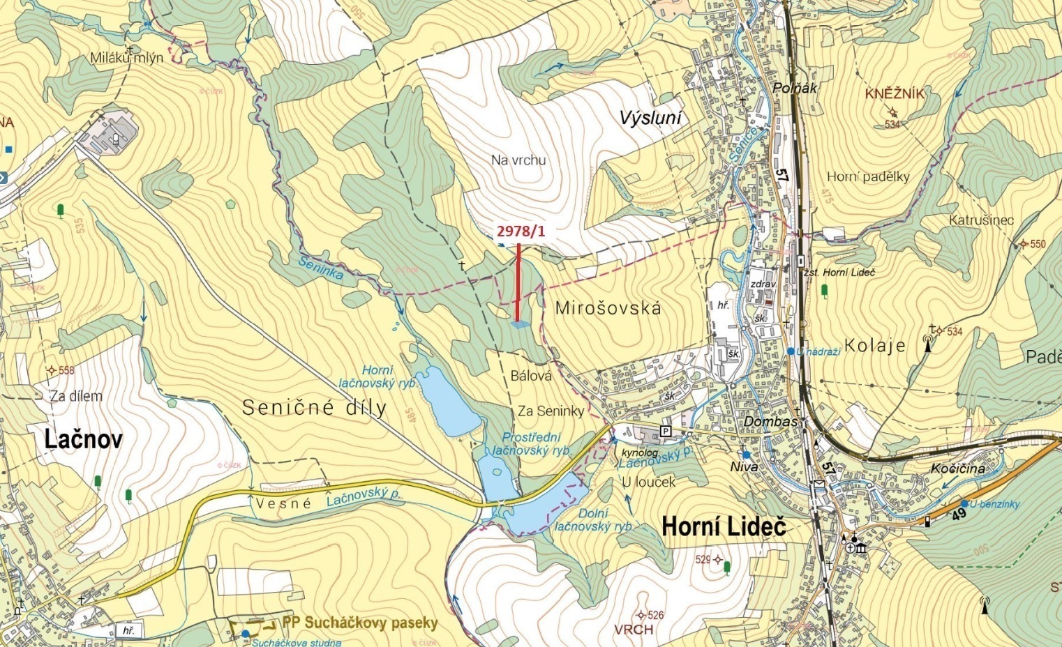 Lesní pozemek o výměře 1 654 m2, podíl 1/1, k.ú. Lačnov, okres Vsetín