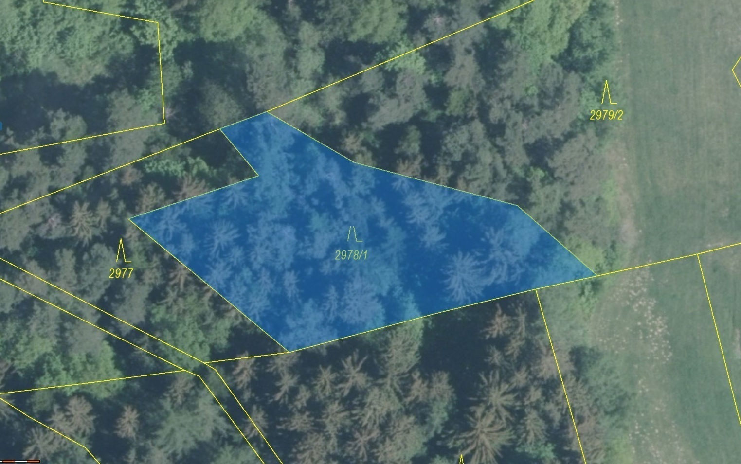 Lesní pozemek o výměře 1 654 m2, podíl 1/1, k.ú. Lačnov, okres Vsetín