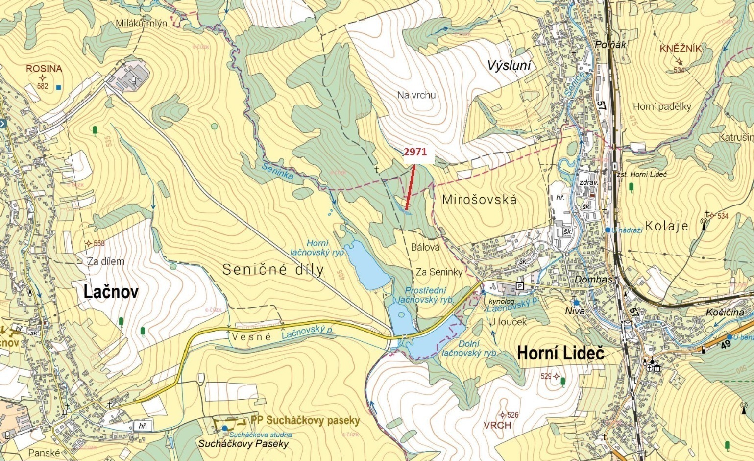 Lesní pozemek o výměře 1 723 m2, podíl 1/1, k.ú. Lačnov, okres Vsetín