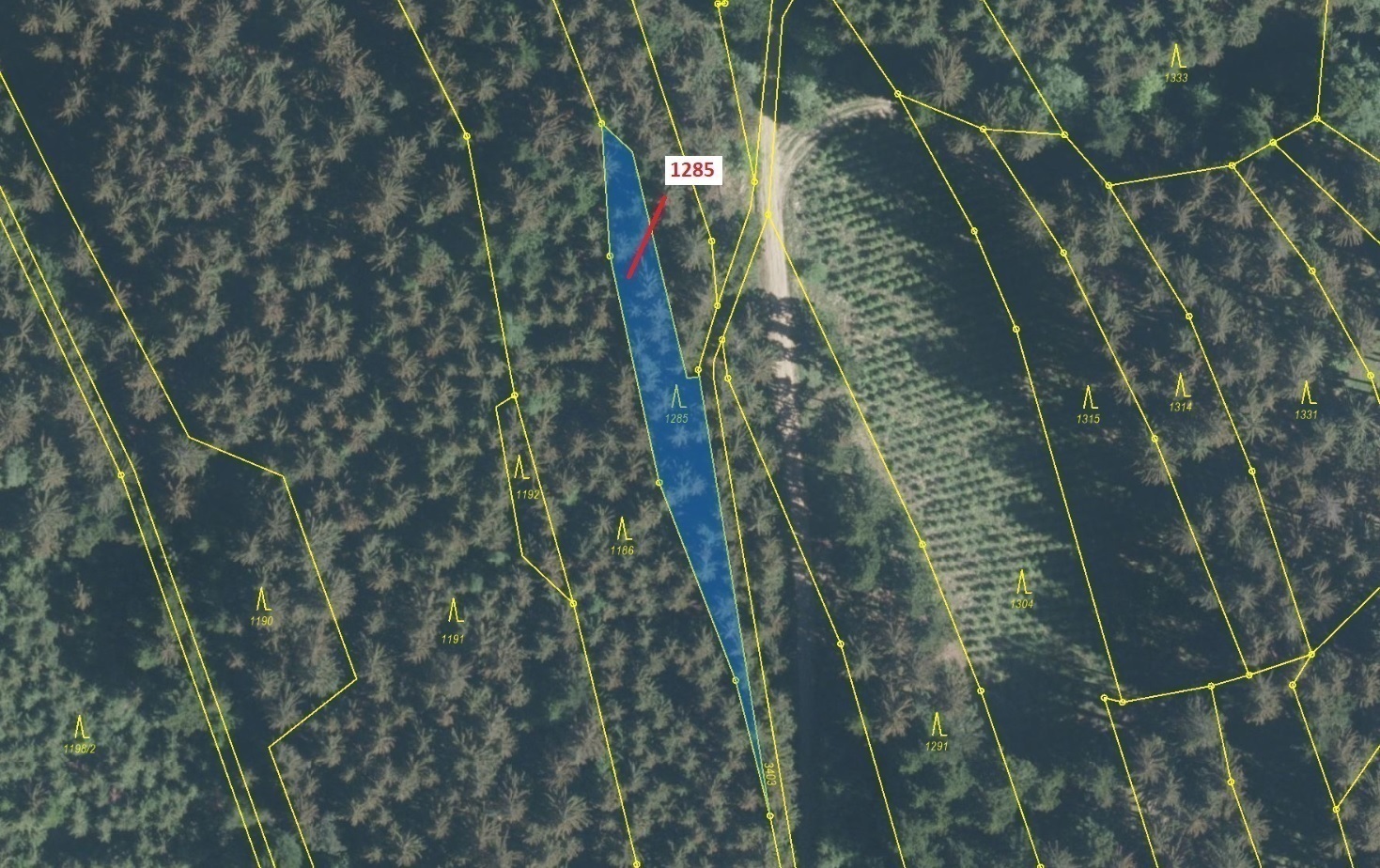 Lesní pozemek o výměře 849 m2, podíl 1/1, k.ú. Lačnov, okres Vsetín