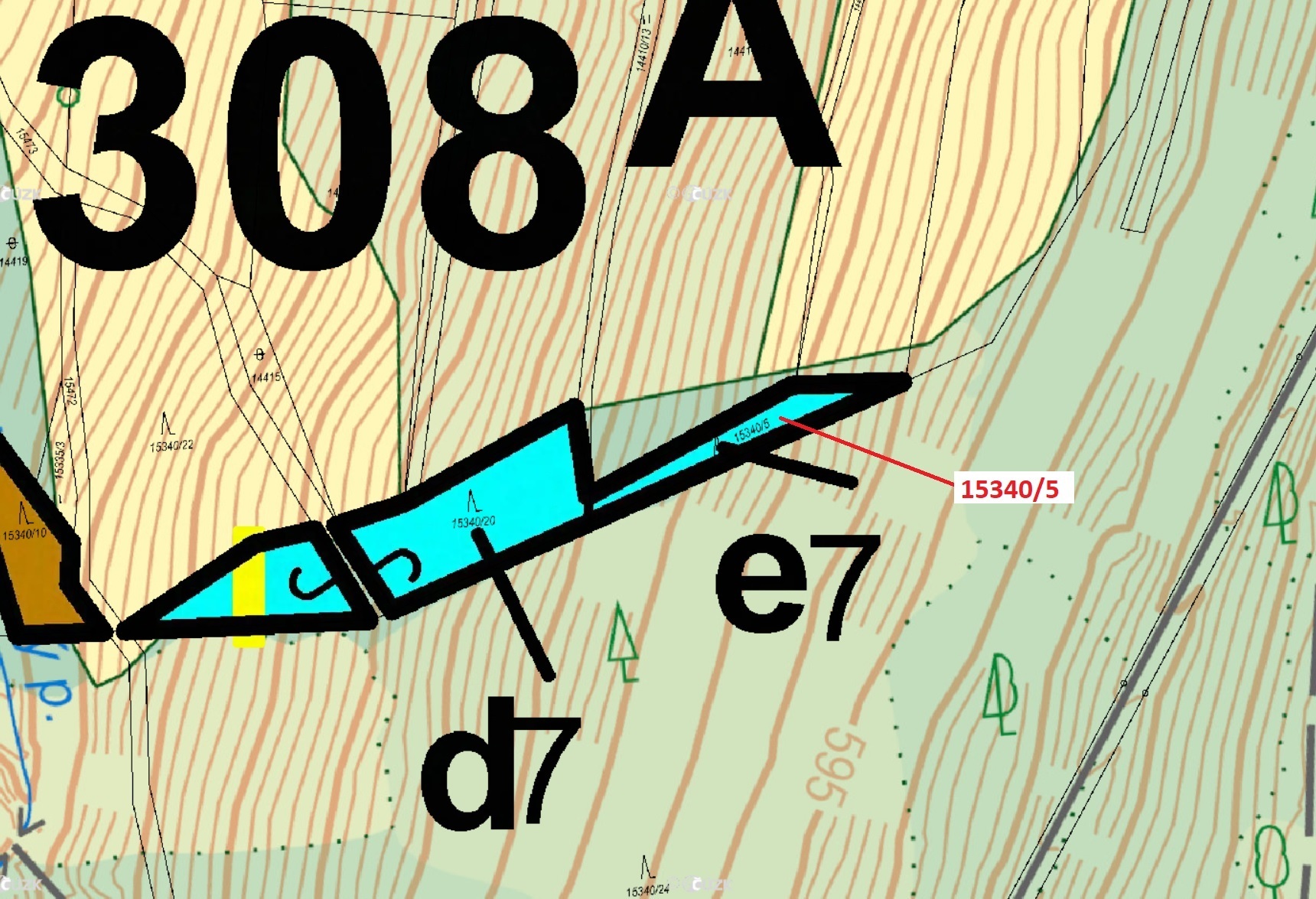 Lesní pozemek o výměře 312 m2, podíl 1/1, k.ú. Hovězí, okres Vsetín