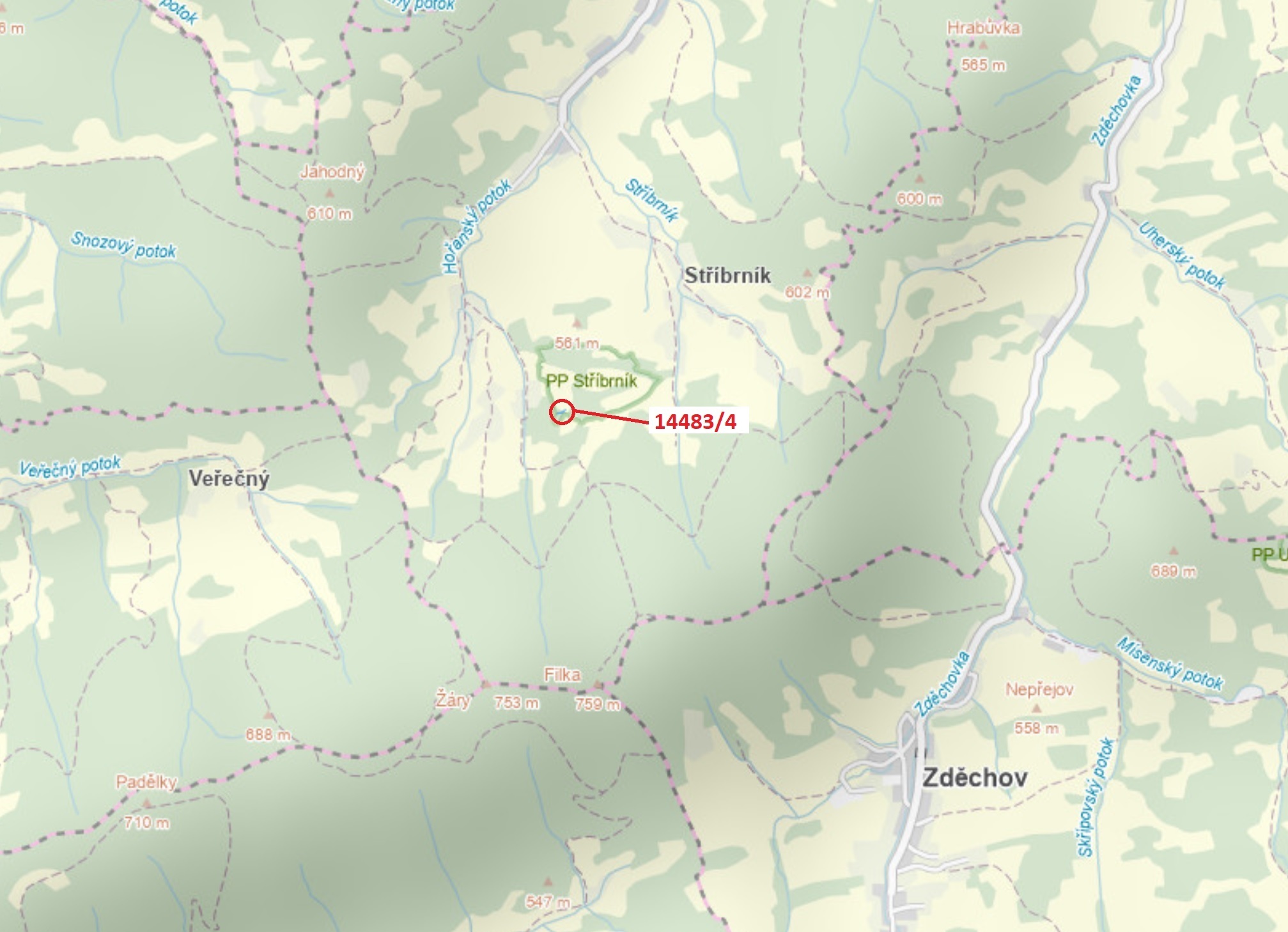 Lesní pozemek o výměře 173 m2, podíl 1/1, k.ú. Hovězí, okres Vsetín