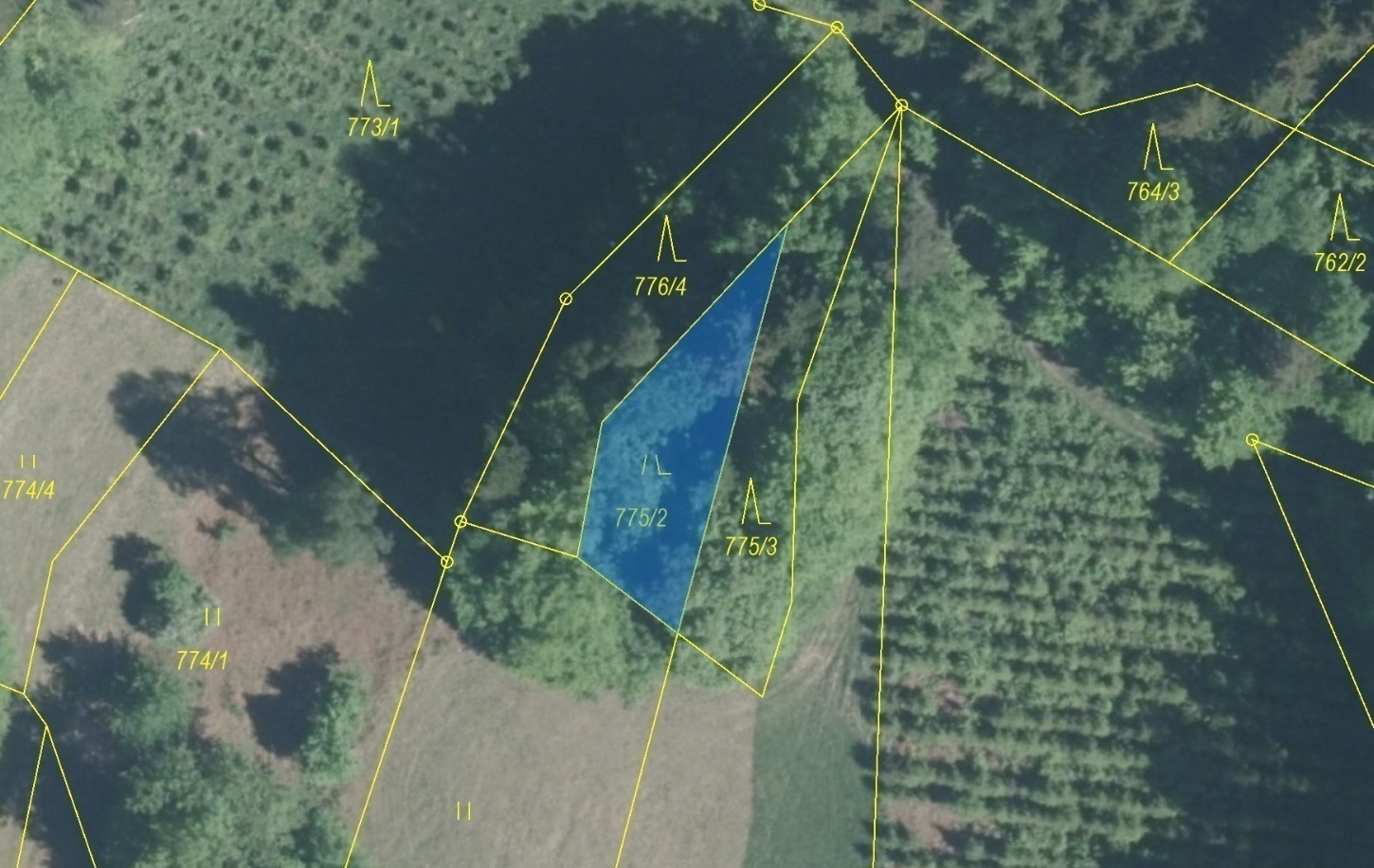 Lesní pozemek o výměře 281 m2, podíl 1/1, k.ú. Lačnov, okres Vsetín
