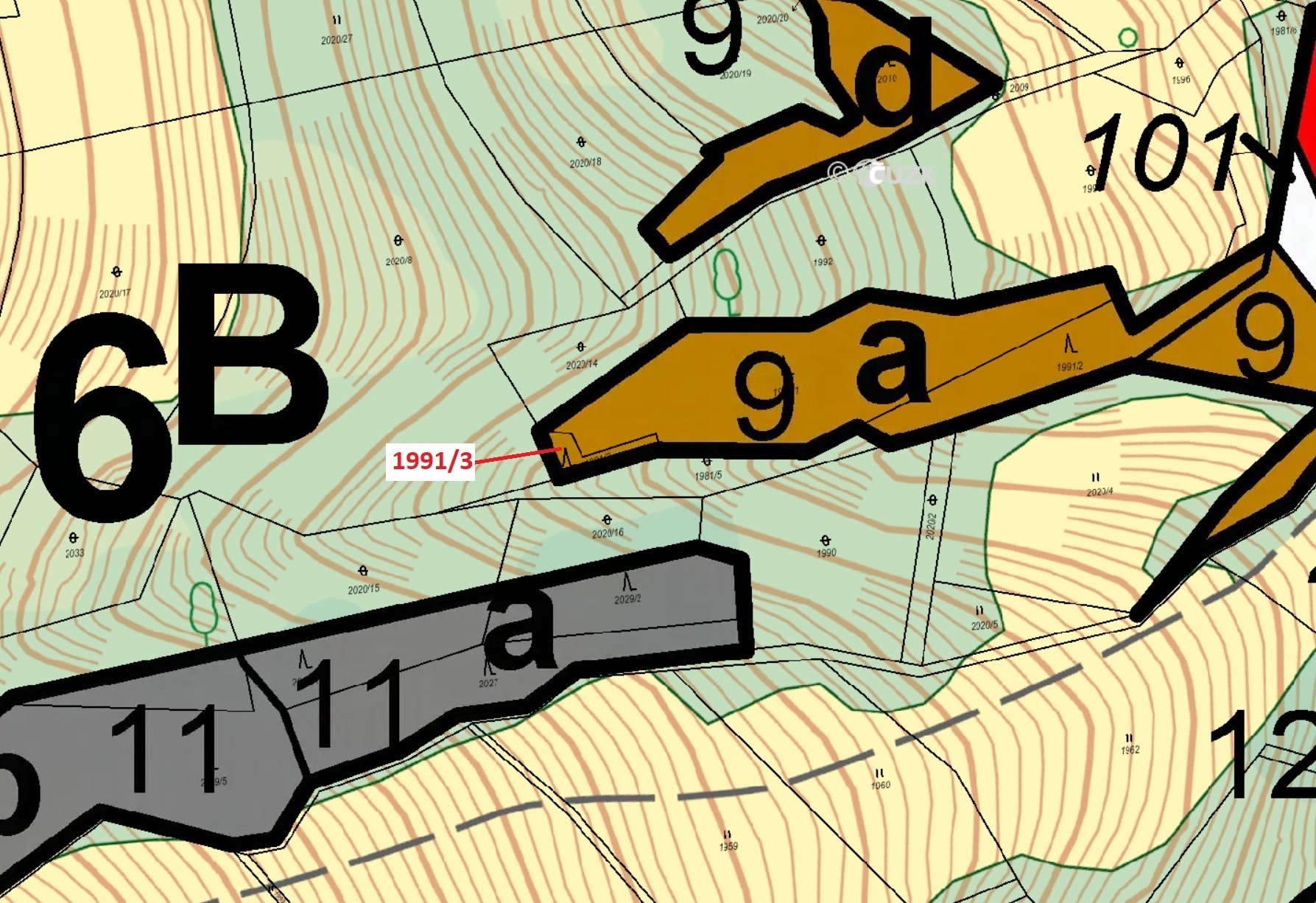 Lesní pozemek o výměře 115 m2, podíl 1/1, k.ú. Hovězí, okres Vsetín