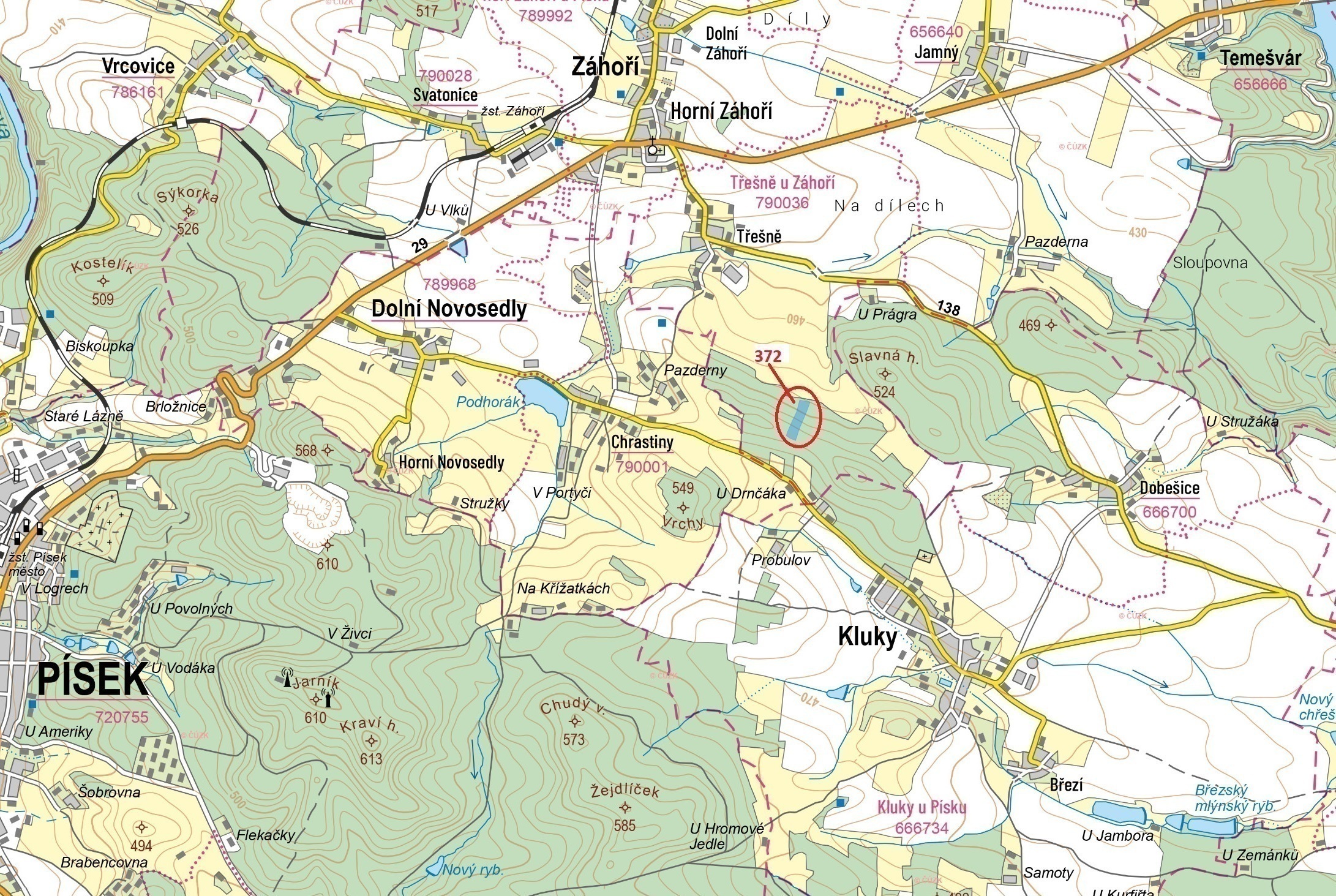 Lesní pozemek o výměře 16 547 m2, podíl 1/1, k.ú. Třešně u Záhoří, okres Písek
