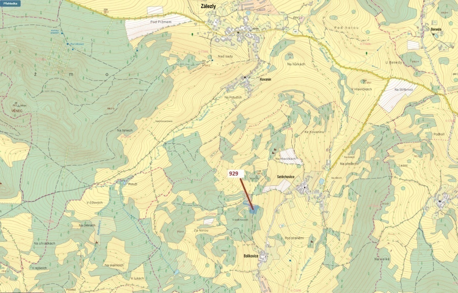 Lesní pozemek o výměře 5 736 m2, podíl 1/1, k.ú. Setěchovice, okres Prachatice