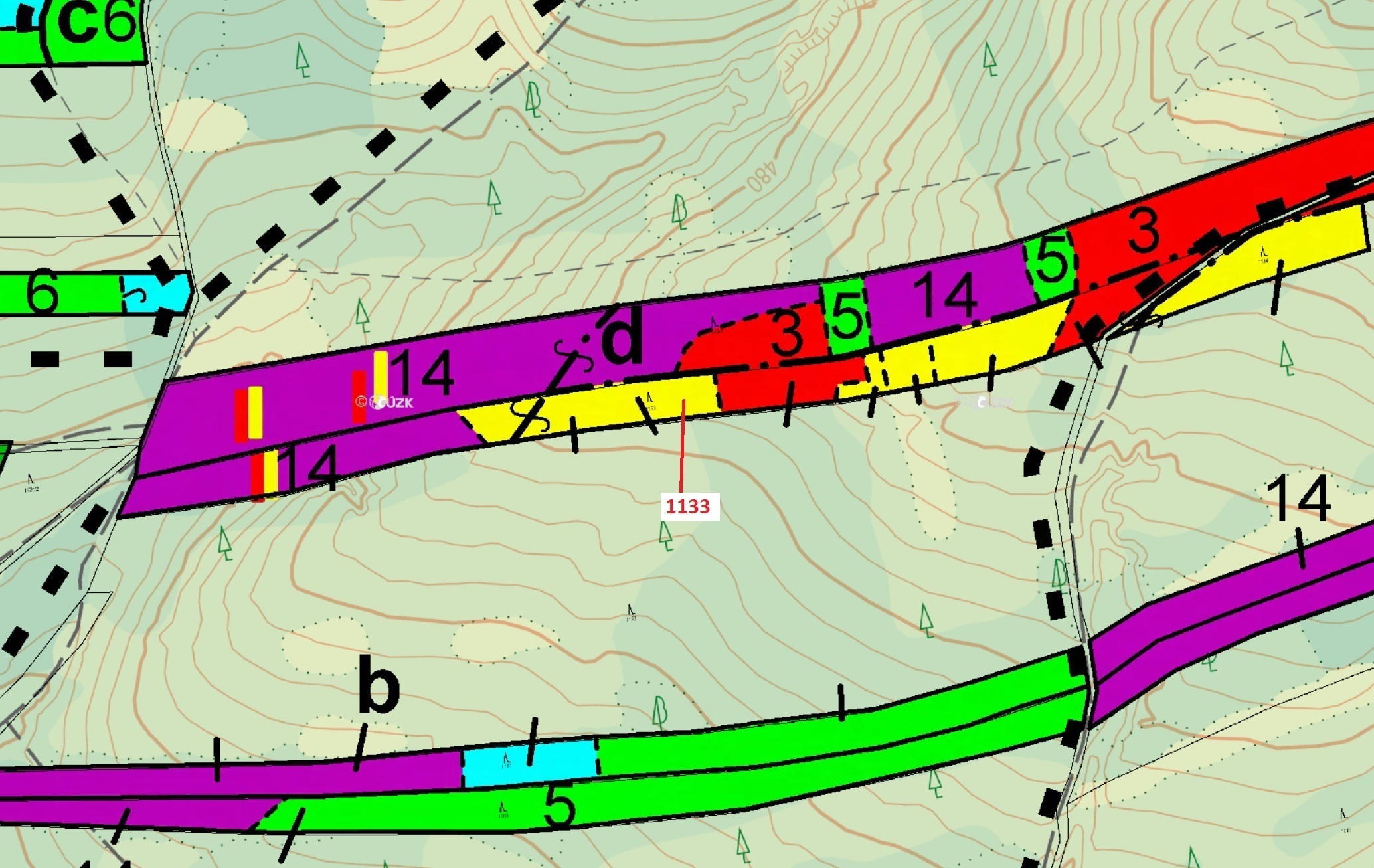 Lesní pozemek o výměře 7 895 m2, podíl 1/1, k.ú. Podbořánky, okres Rakovník