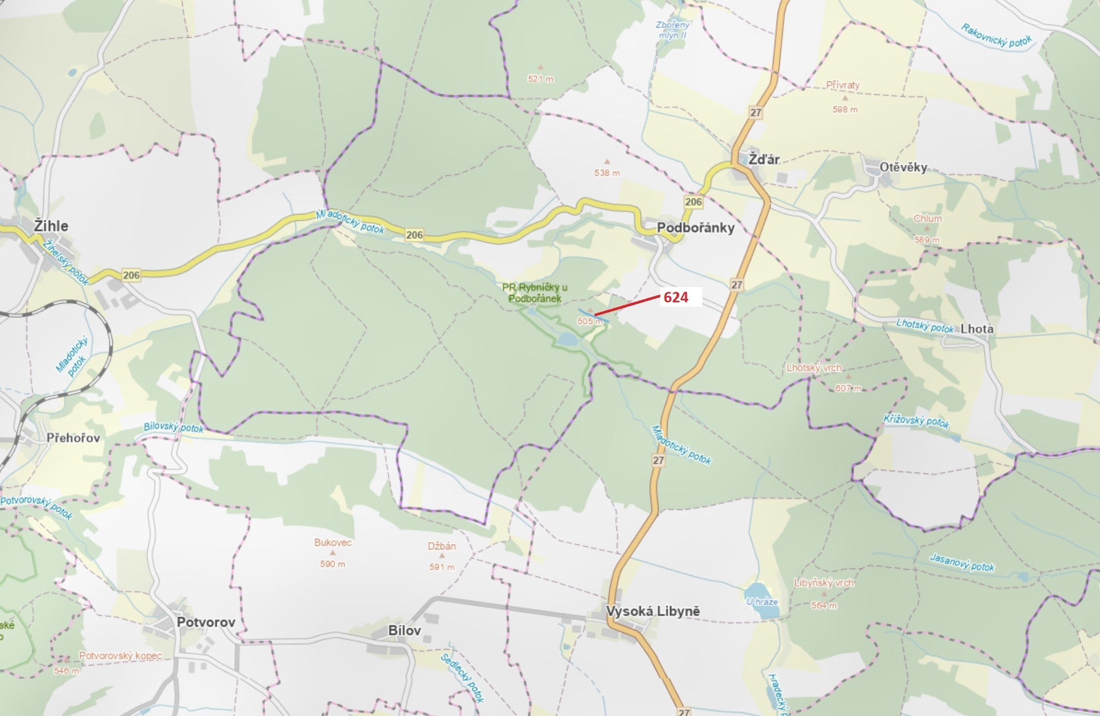 Lesní pozemek o výměře 2 895 m2, podíl 1/1, k.ú. Podbořánky, okres Rakovník
