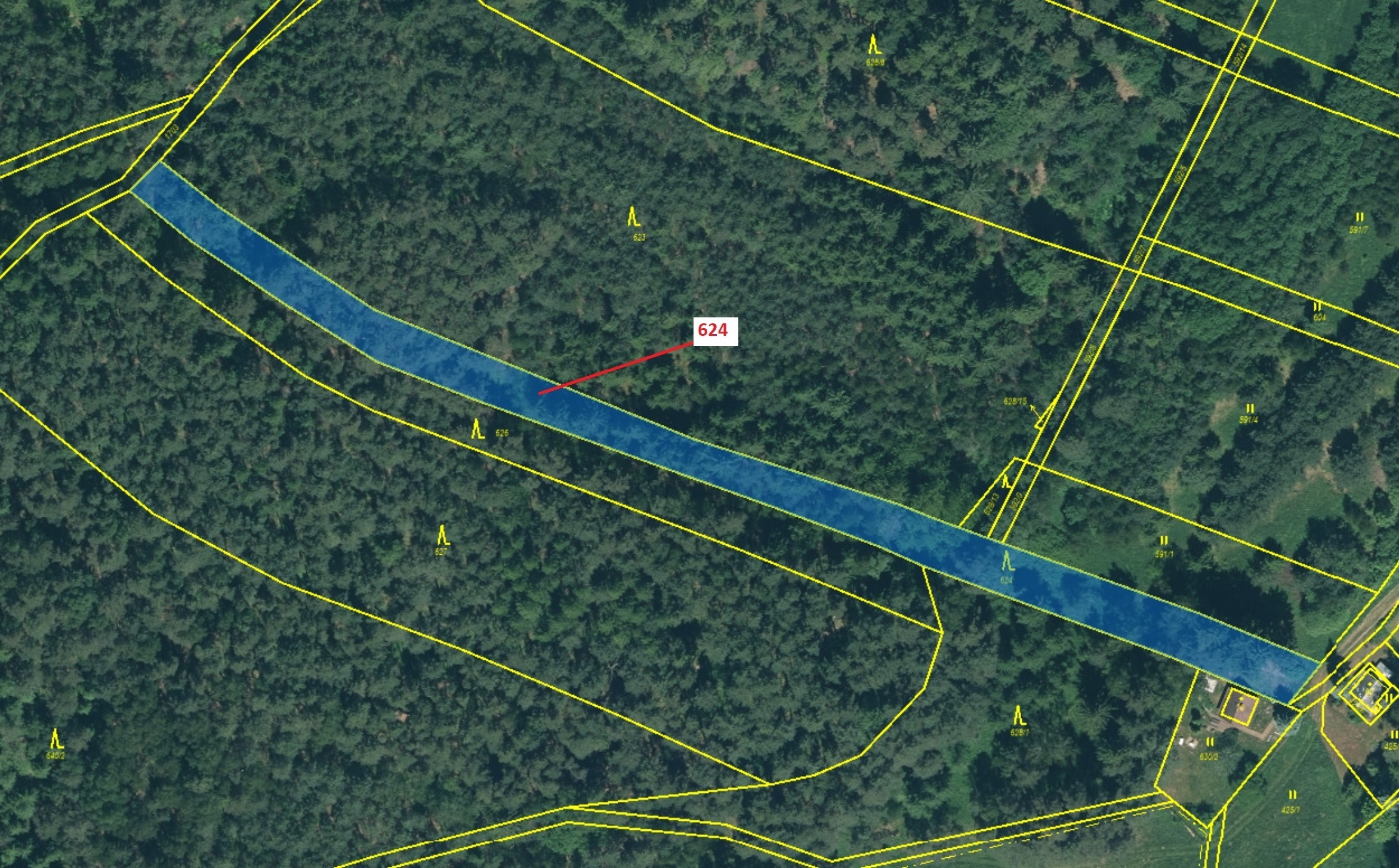 Lesní pozemek o výměře 2 895 m2, podíl 1/1, k.ú. Podbořánky, okres Rakovník