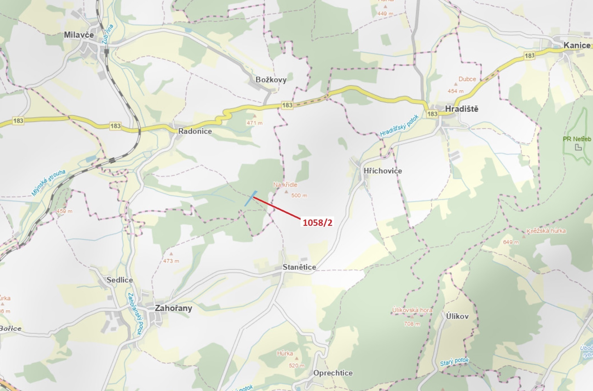 Lesní pozemek o výměře 5 152 m2, podíl 1/1, k.ú. Radonice u Milavčí, okres Domažlice