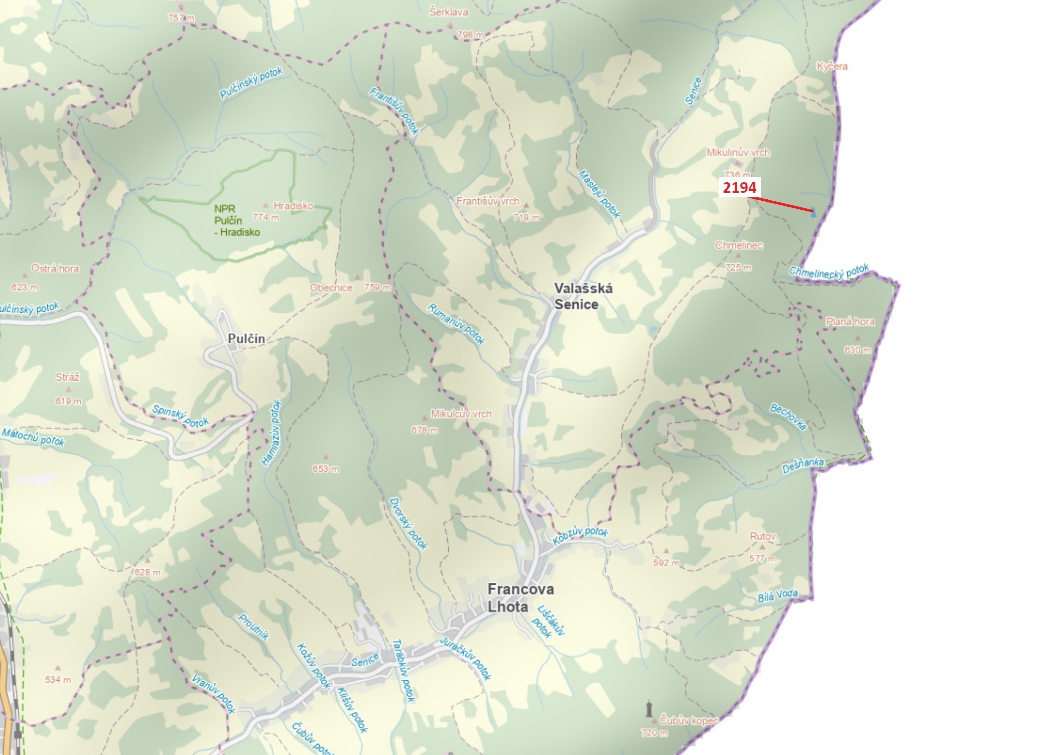 Lesní pozemek o výměře 1 662 m2, podíl 1/1, k.ú. Valašská Senice, okres Vsetín