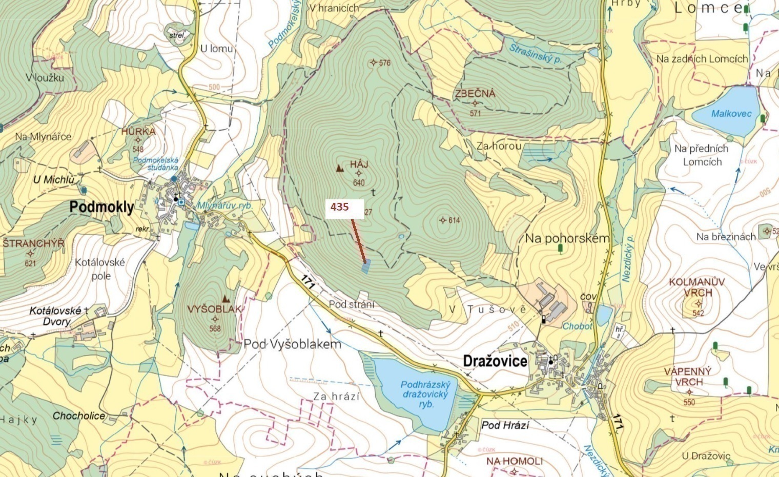 Lesní pozemek o výměře 2 482 m2, podíl 1/1, k.ú. Dražovice u Sušice, okres Klatovy