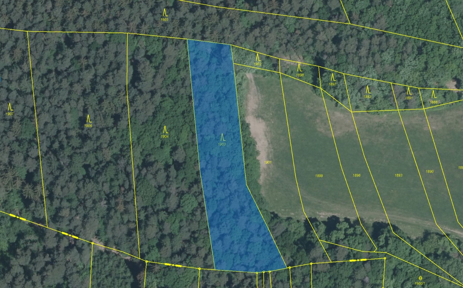Lesní pozemek o výměře 3417 m2, podíl 1/1, katastrální území Kladná Žilín, obec Luhačovice, obec s r
