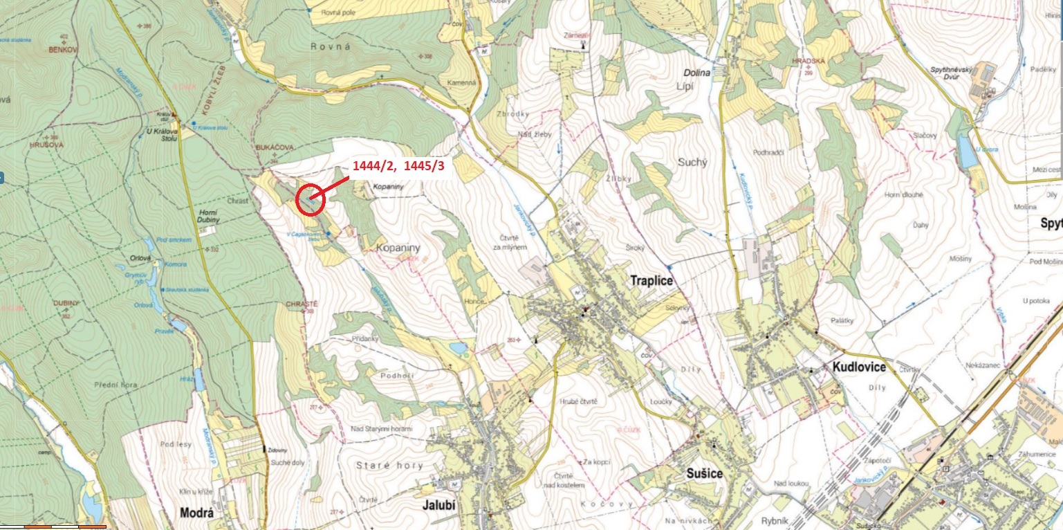 Trvalý travní porost o výměře 2254 m2, podíl 1/1, katastrální území Traplice, obec Traplice, obec s 