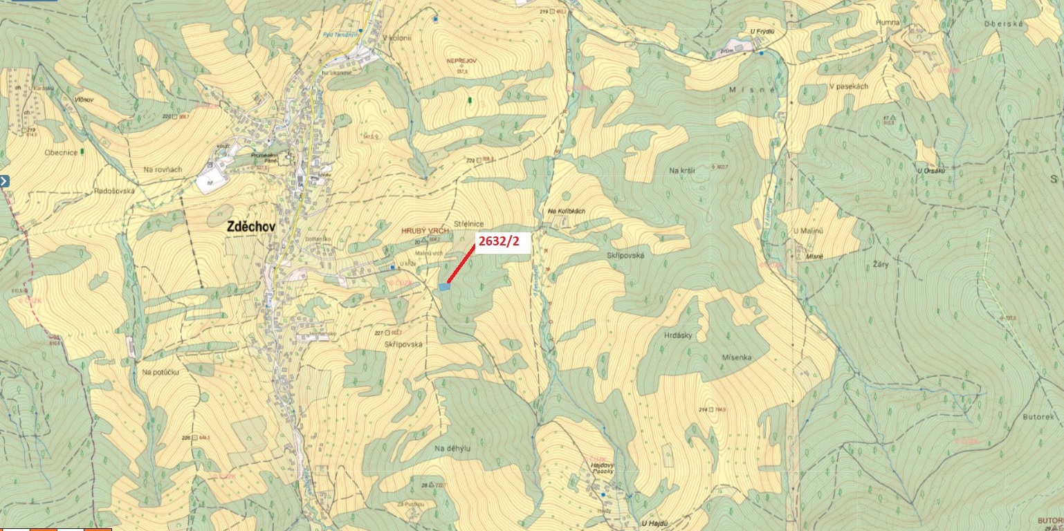 Lesní pozemek o výměře 1051 m2, podíl 1/1, katastrální území Zděchov, obec Zděchov, obec s rozšířeno