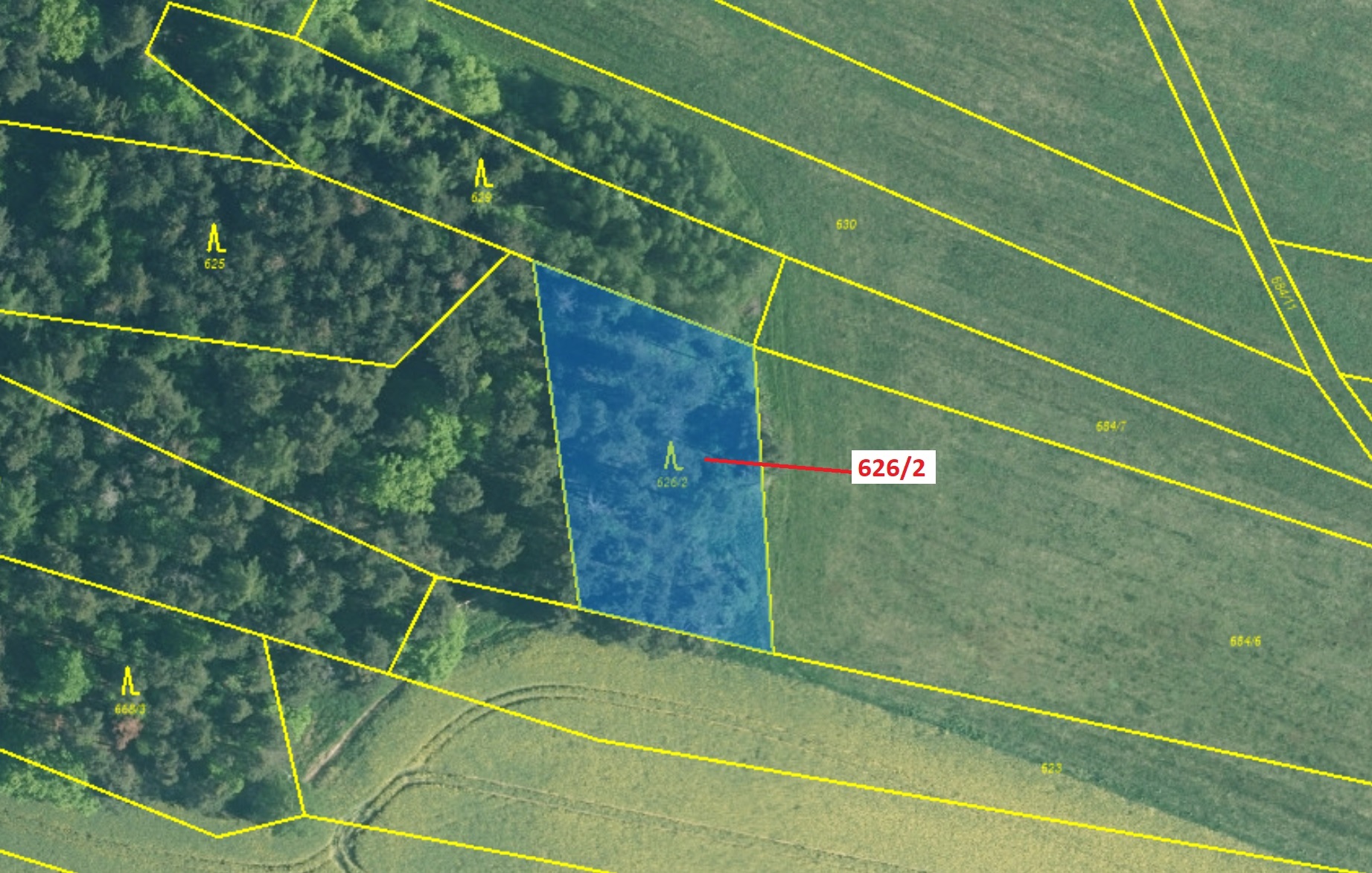 Lesní pozemek o výměře 1522 m2, podíl 1/1, katastrální území Netonice, obec Bílsko, obec s rozšířeno