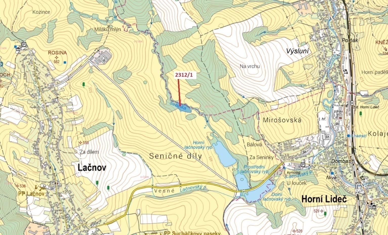 Lesní pozemek o výměře 10 526 m2, podíl 1/1, katastrální území Lačnov, obec Lačnov, obec s rozšířeno