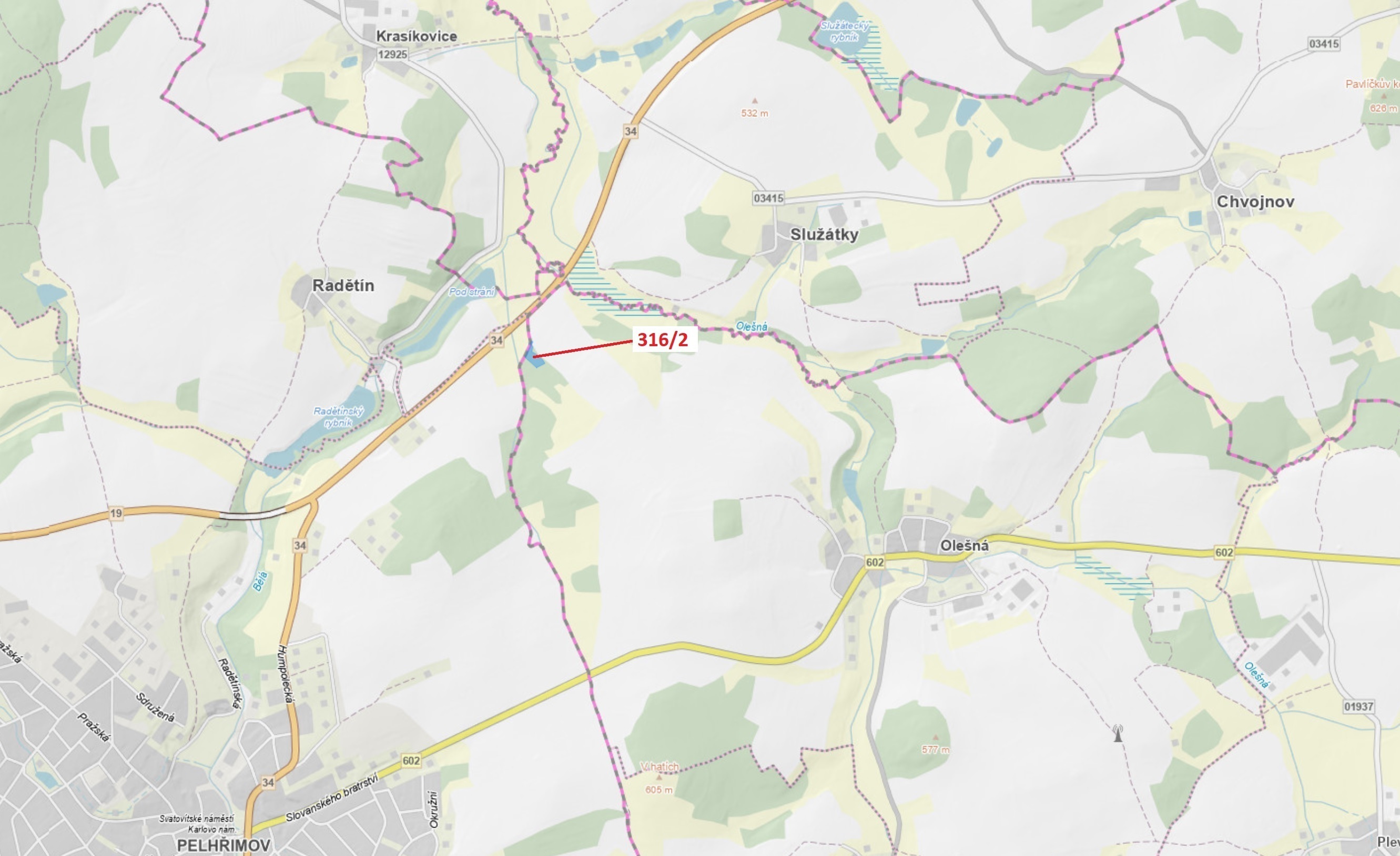 Trvalý travní porost o výměře 3211 m2, podíl 1/1, katastrální území Olešná u Pelhřimova, obec Olešná