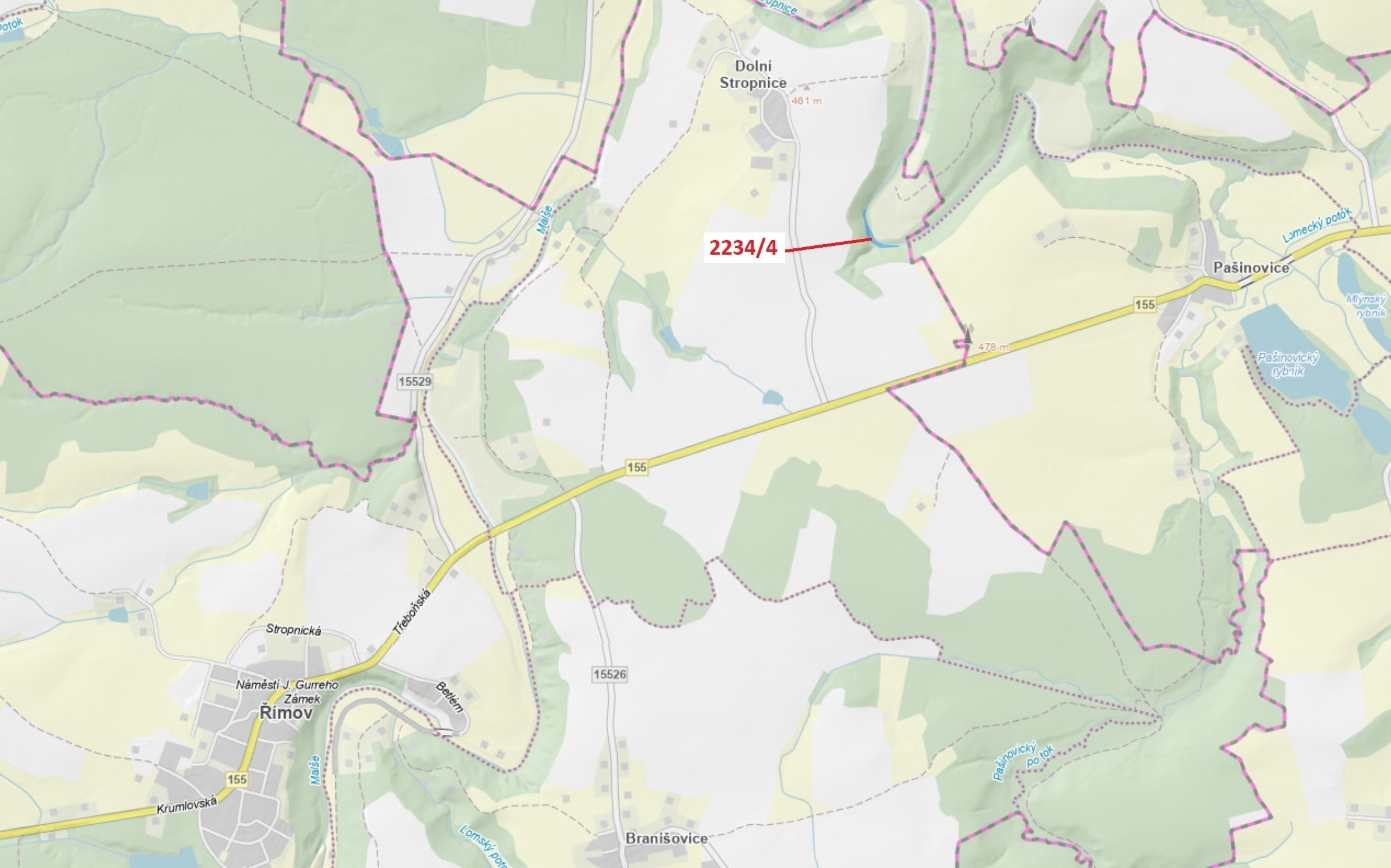 Vodní plocha o výměře 1687 m2, podíl 1/1, katastrální území Dolní Stropnice, obec Římov, obec s rozš