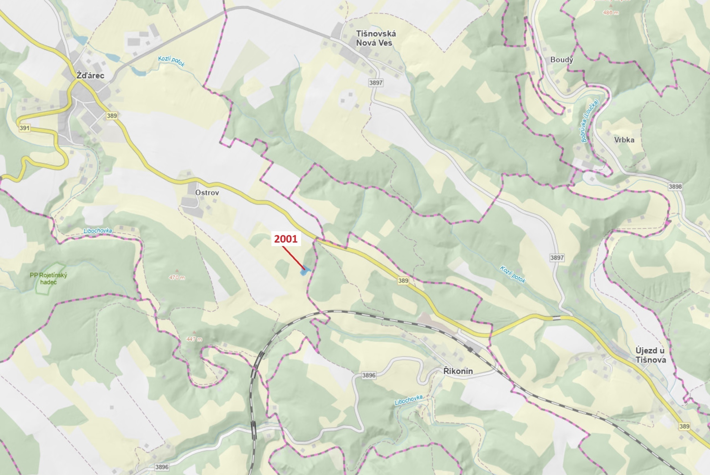 Lesní pozemek o výměře 2873 m2, podíl 1/1, katastrální území Žďárec, obec Žďárec, obec s rozšířenou 