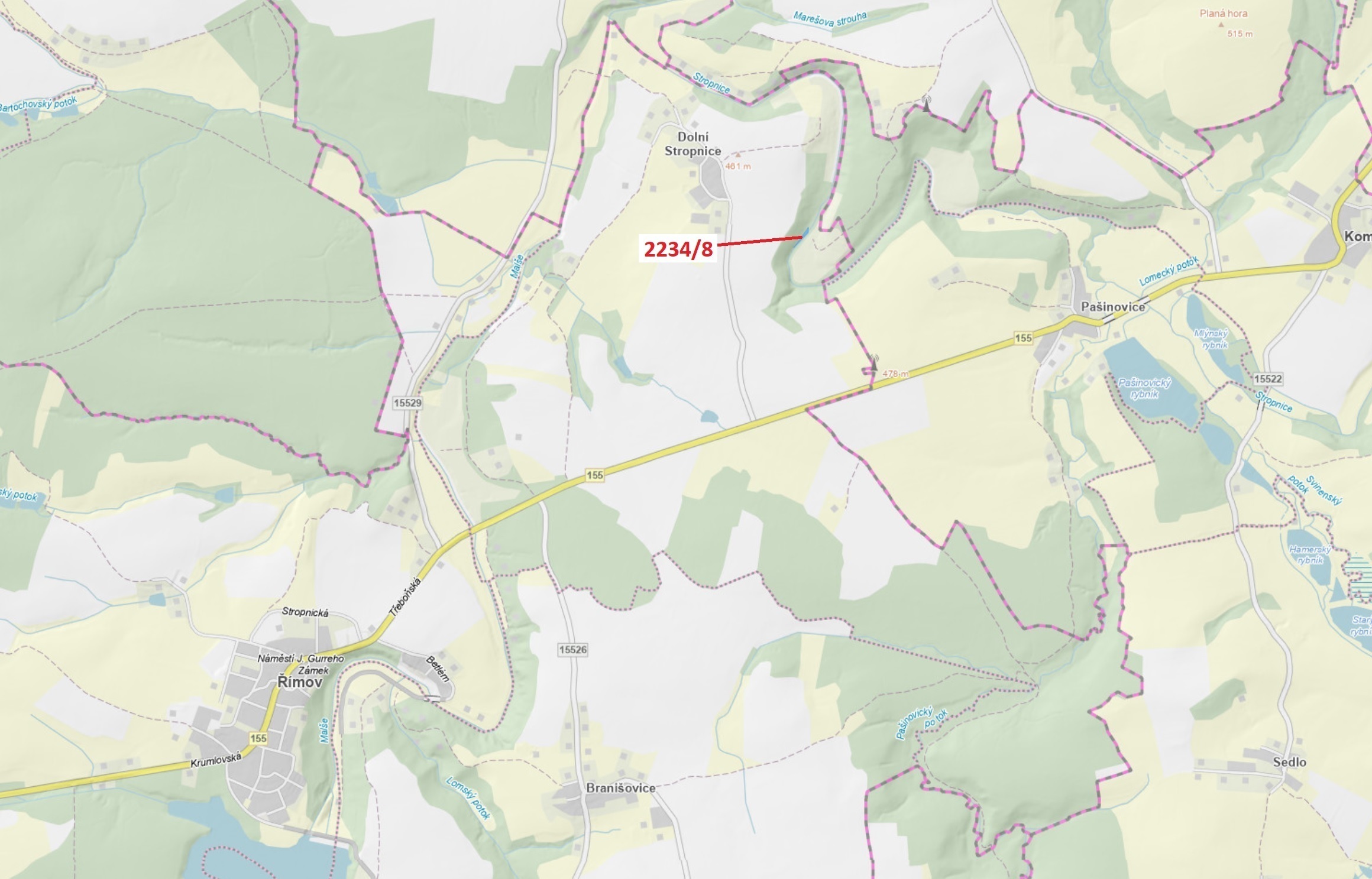 Vodní plocha o výměře 682 m2, podíl 1/1, katastrální území Dolní Stropnice, obec Římov, obec s rozší