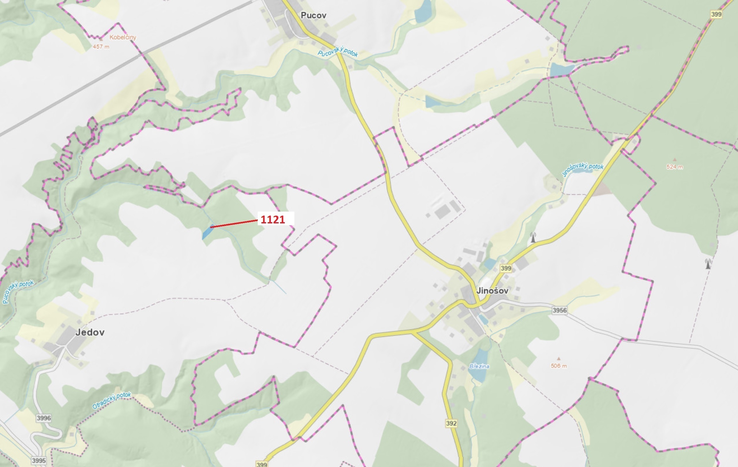 Lesní pozemek o výměře 2998 m2, podíl 1/1, katastrální území Jedov, obec Náměšť nad Oslavou, obec s 