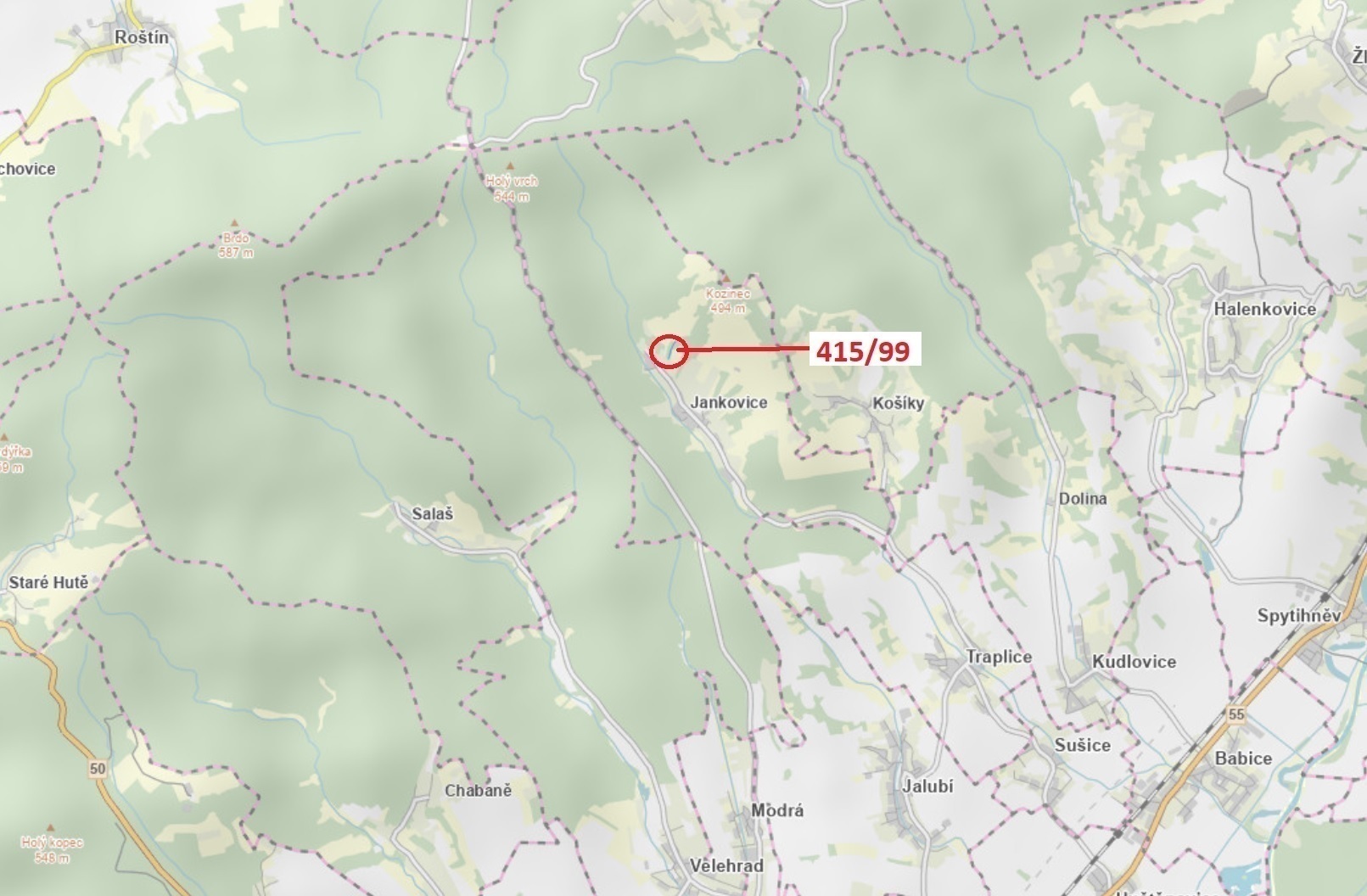 Trvalý travní porost o výměře 655 m2, podíl 1/1, katastrální území Jankovice u Uherského Hradiště, o