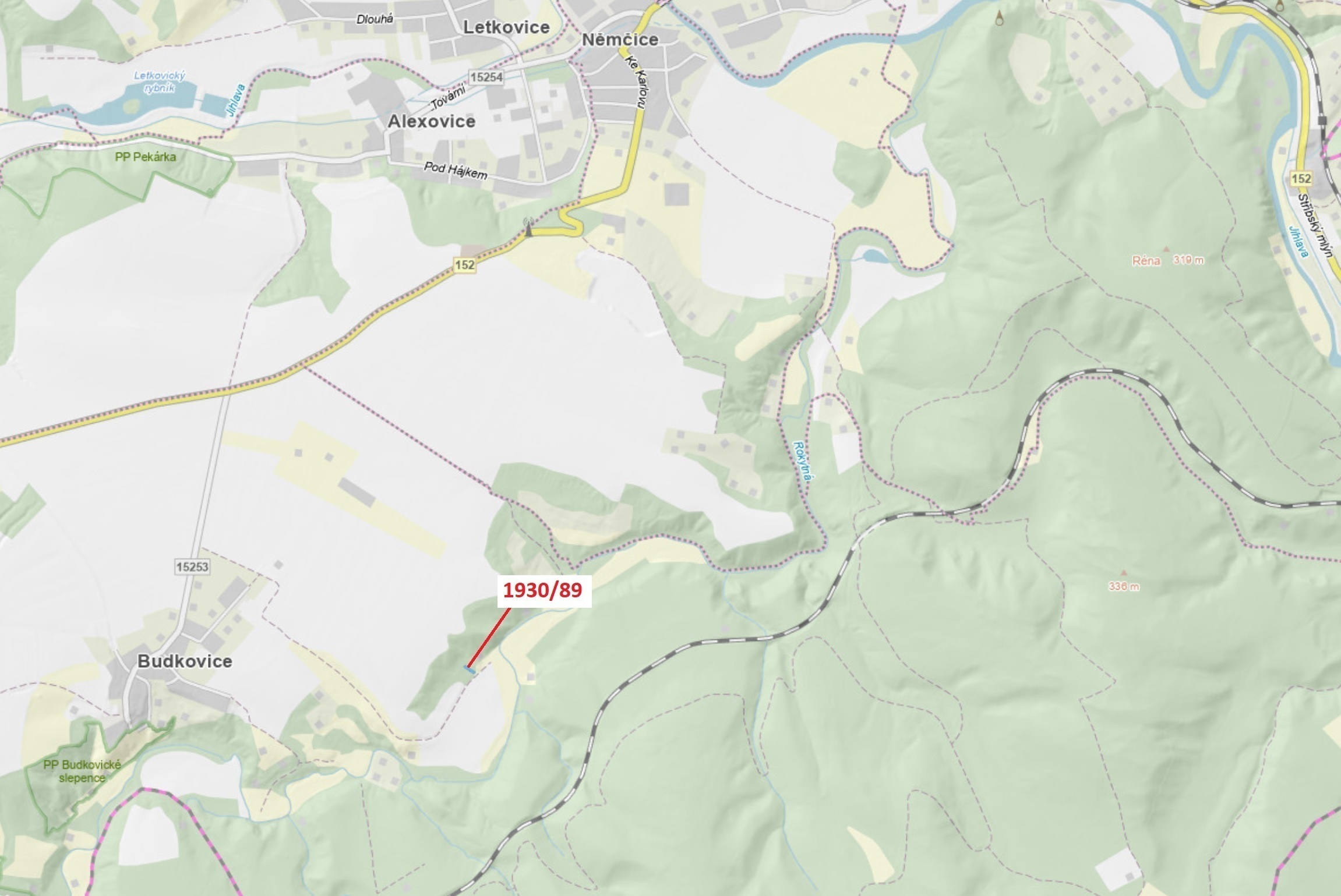 Lesní pozemek o výměře 435 m2, podíl 1/1, katastrální území Budkovice, obec Ivančice, obec s rozšíře