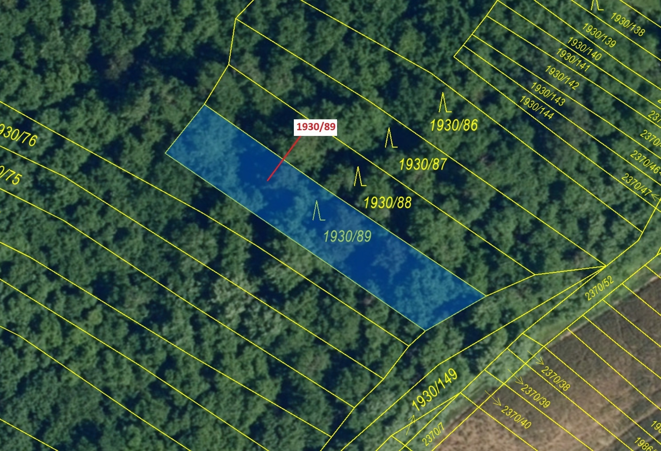 Lesní pozemek o výměře 435 m2, podíl 1/1, katastrální území Budkovice, obec Ivančice, obec s rozšíře