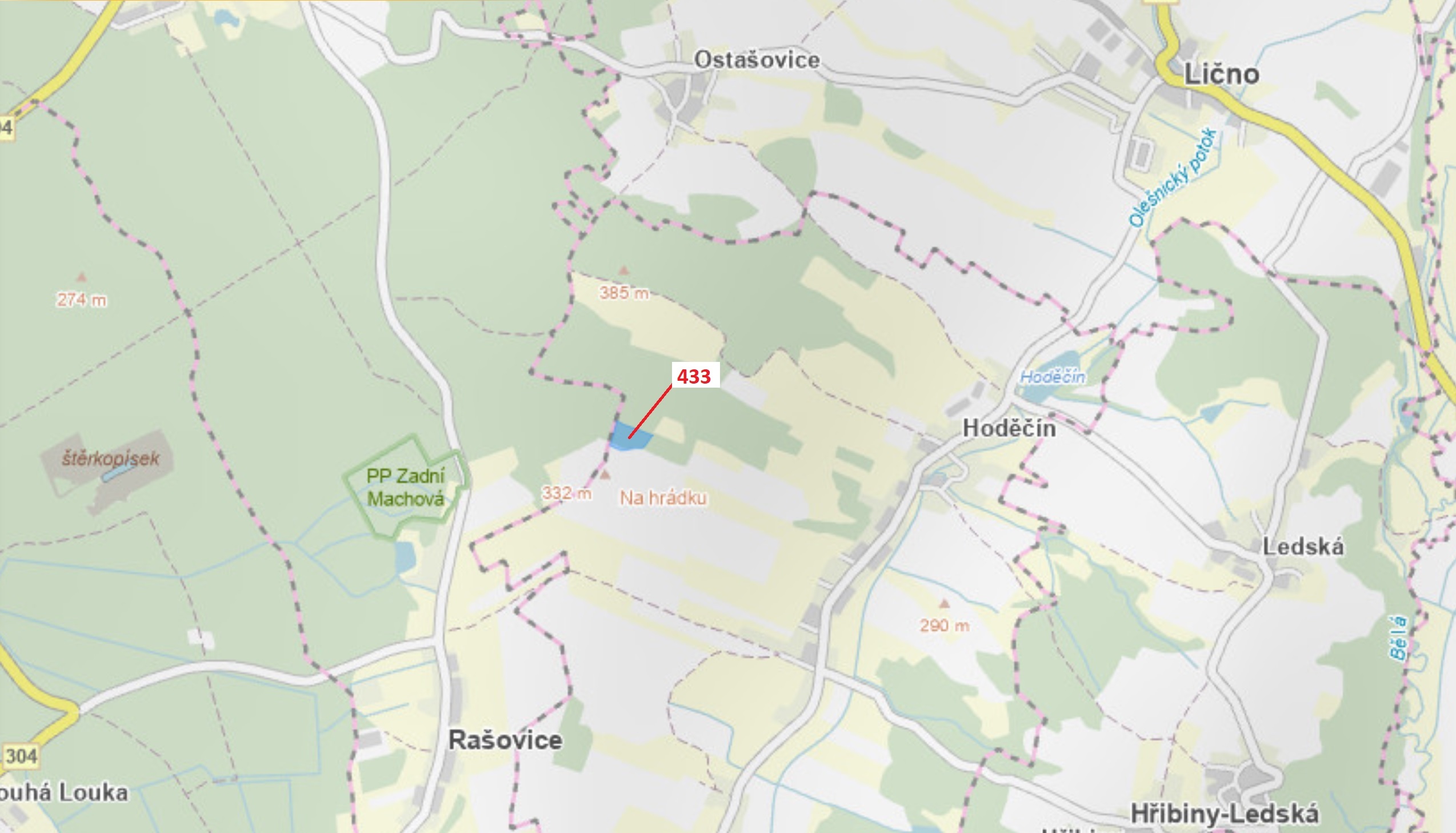 Lesní pozemek o výměře 15 106 m2, podíl 1/1, katastrální území Olešnice u Rychnova nad Kněžnou, obec