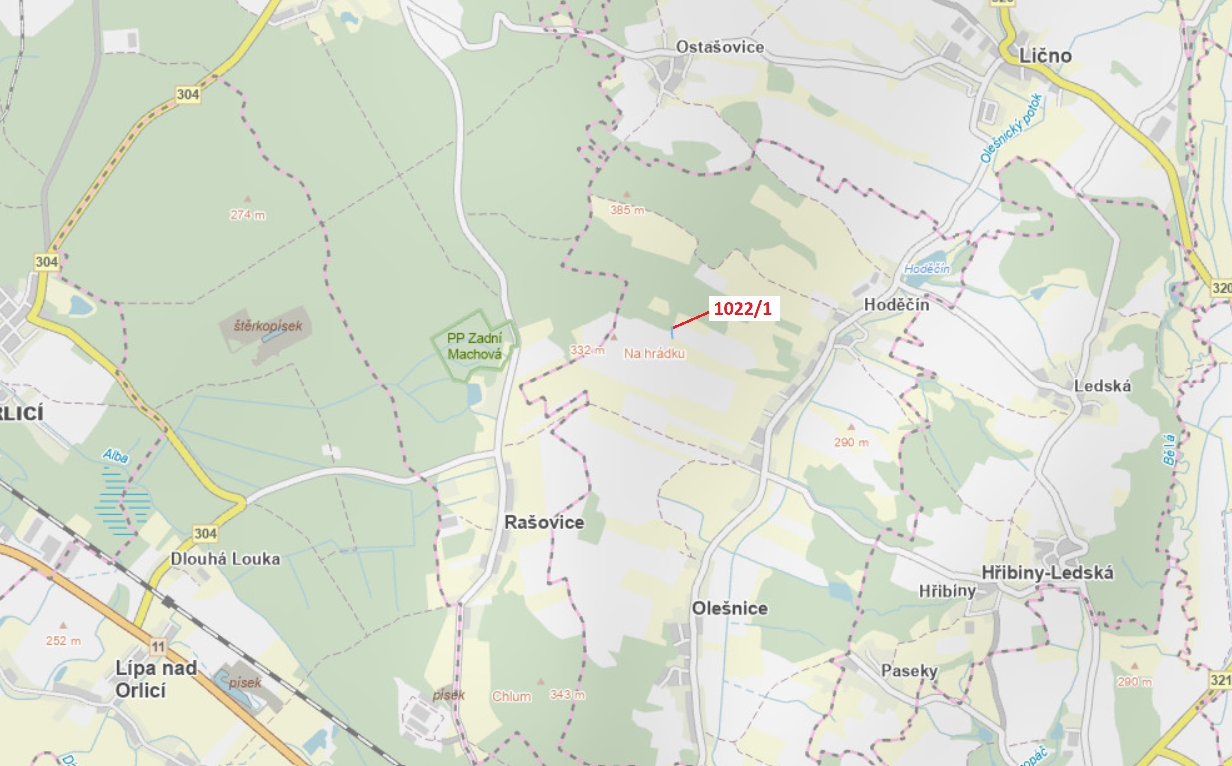 Orná půda o výměře 318 m2, podíl 1/1, katastrální území Olešnice u Rychnova nad Kněžnou, obec Olešni