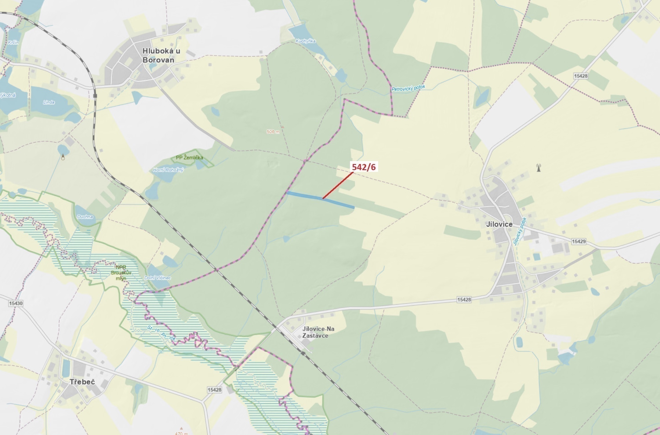 Lesní pozemek o výměře 13 375 m2, podíl 1/1, katastrální území Jílovice u Trhových Svinů, obec Jílov
