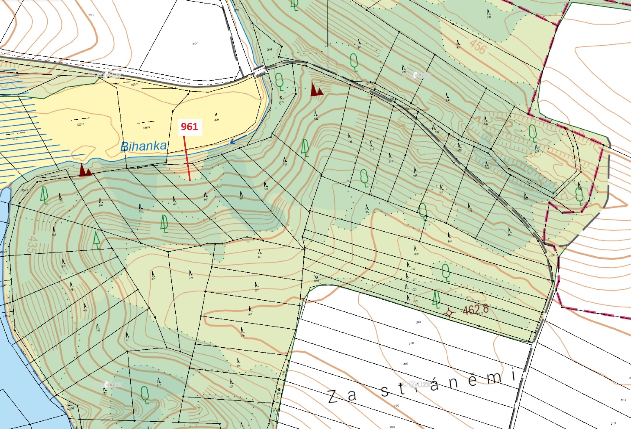 Lesní pozemek o výměře 1736 m2, podíl 1/1, katastrální území Mladoňovice na Moravě, obec Mladoňovice
