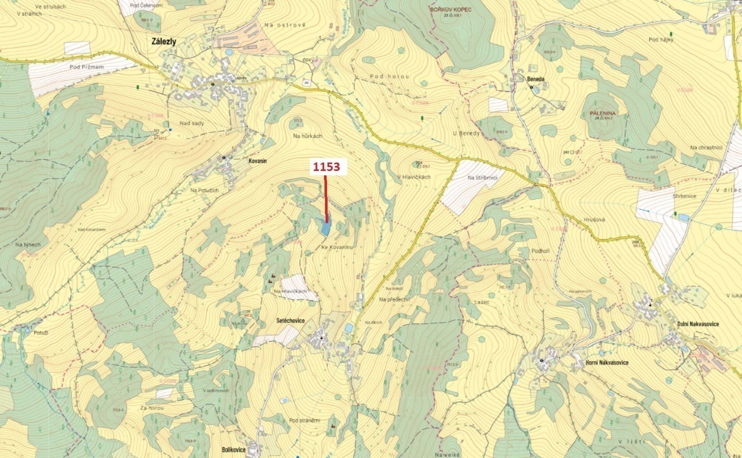 Ostatní plocha o výměře 3813 m2, podíl 1/1, katastrální území Setěchovice, obec Zálezly, obec s rozš