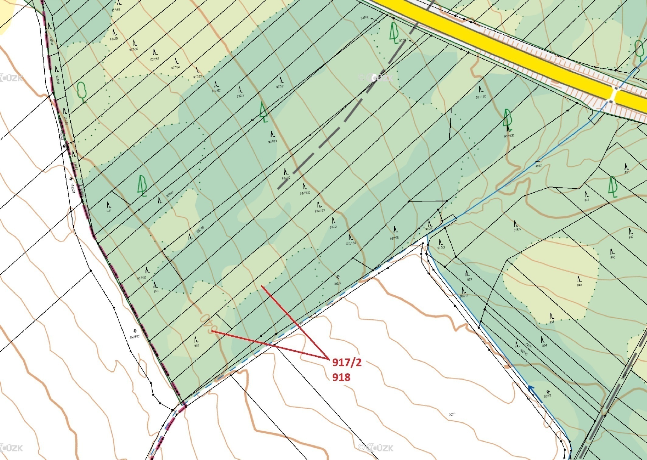 Lesní pozemky o výměře 3 965 m2, podíl 1/1, katastrální území Netřebice, obec Netřebice, obec s rozš
